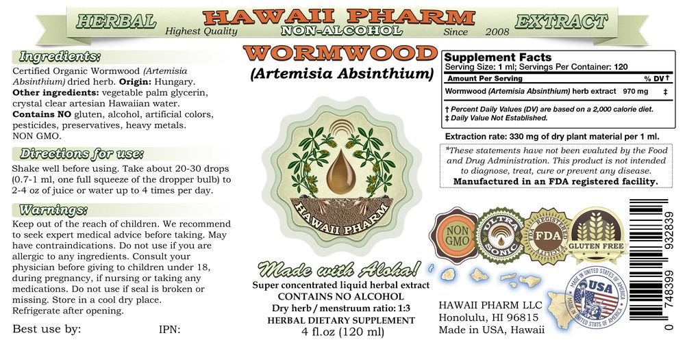 Foto 3 pulgar | Extracto Líquido De Ajenjo Sin Alcohol De 60 Ml Organic Hawaii Pharm - Venta Internacional.