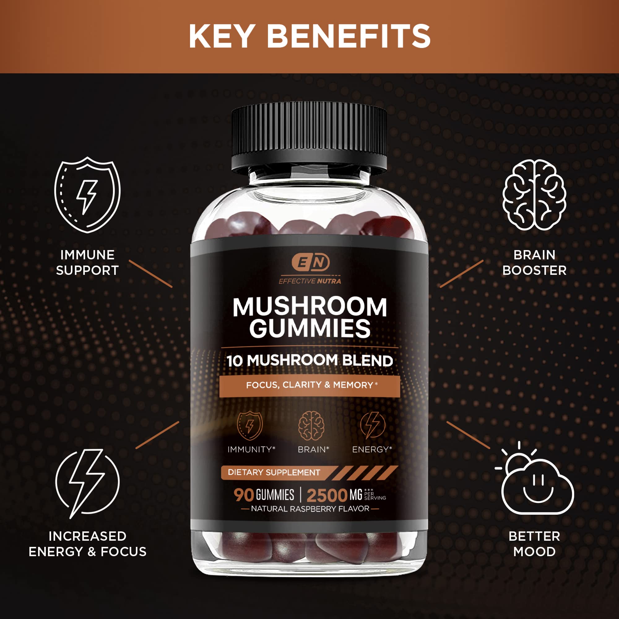 Foto 3 pulgar | Gominolas De Hongos Effective Nutra Mushroom Complex 2500 Mg - Venta Internacional.