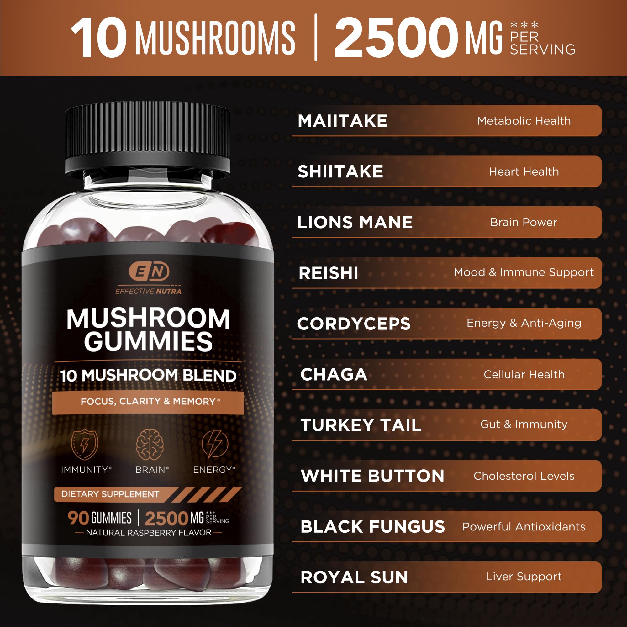 Foto 8 pulgar | Gominolas De Hongos Effective Nutra Mushroom Complex 2500 Mg - Venta Internacional.