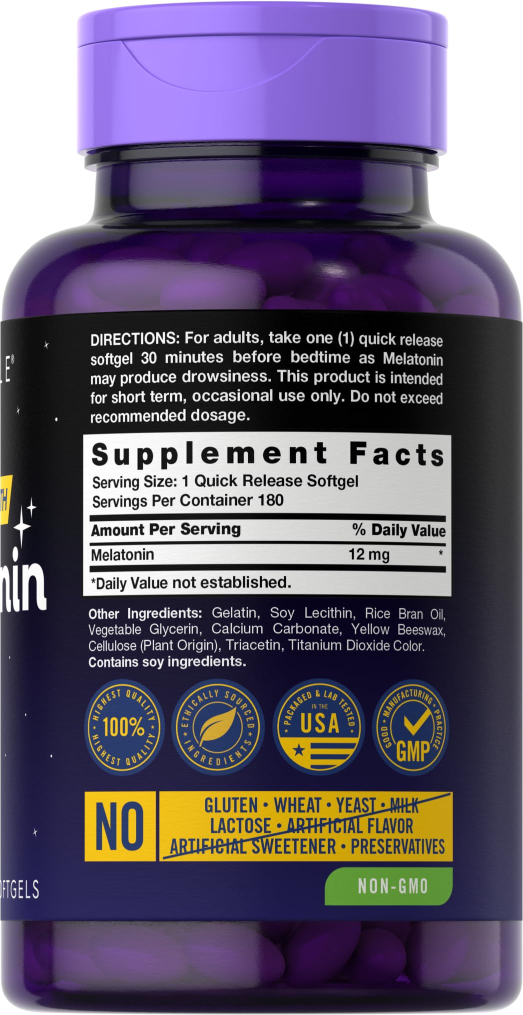 Foto 2 | Suplemento Carlyle Melatonin 12 Mg 180 Cápsulas De Gelatina Blanda - Venta Internacional.