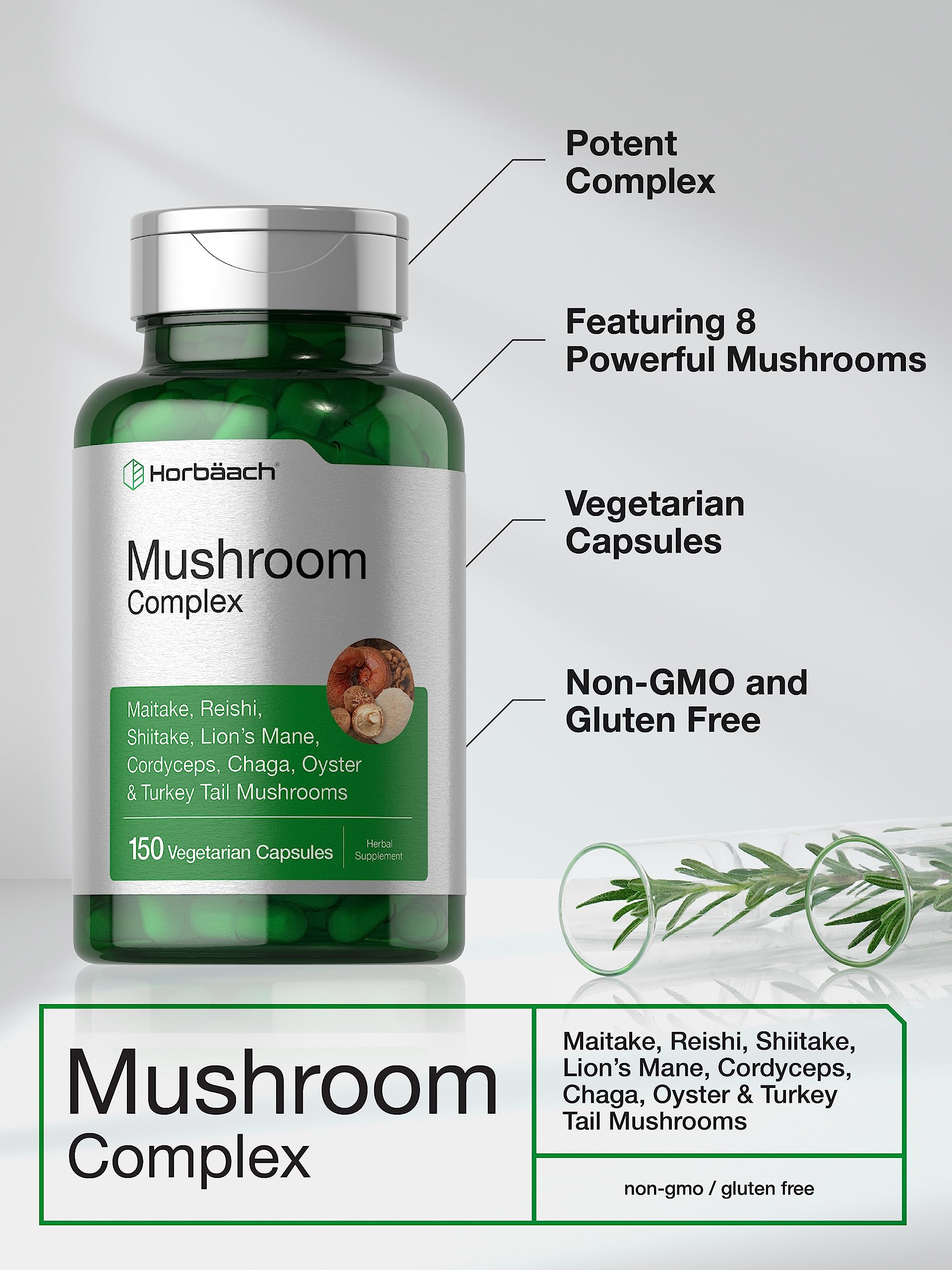 Foto 4 pulgar | Suplemento Horbaach Mushroom Complex 150 Cápsulas - Venta Internacional.