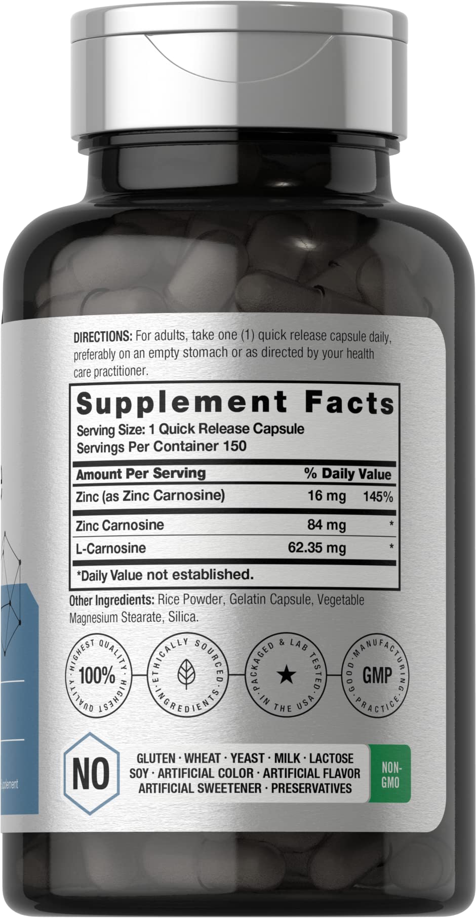 Foto 3 pulgar | Suplemento Horbaach Zinc Carnosina 84 Mg 150 Cápsulas - Venta Internacional.
