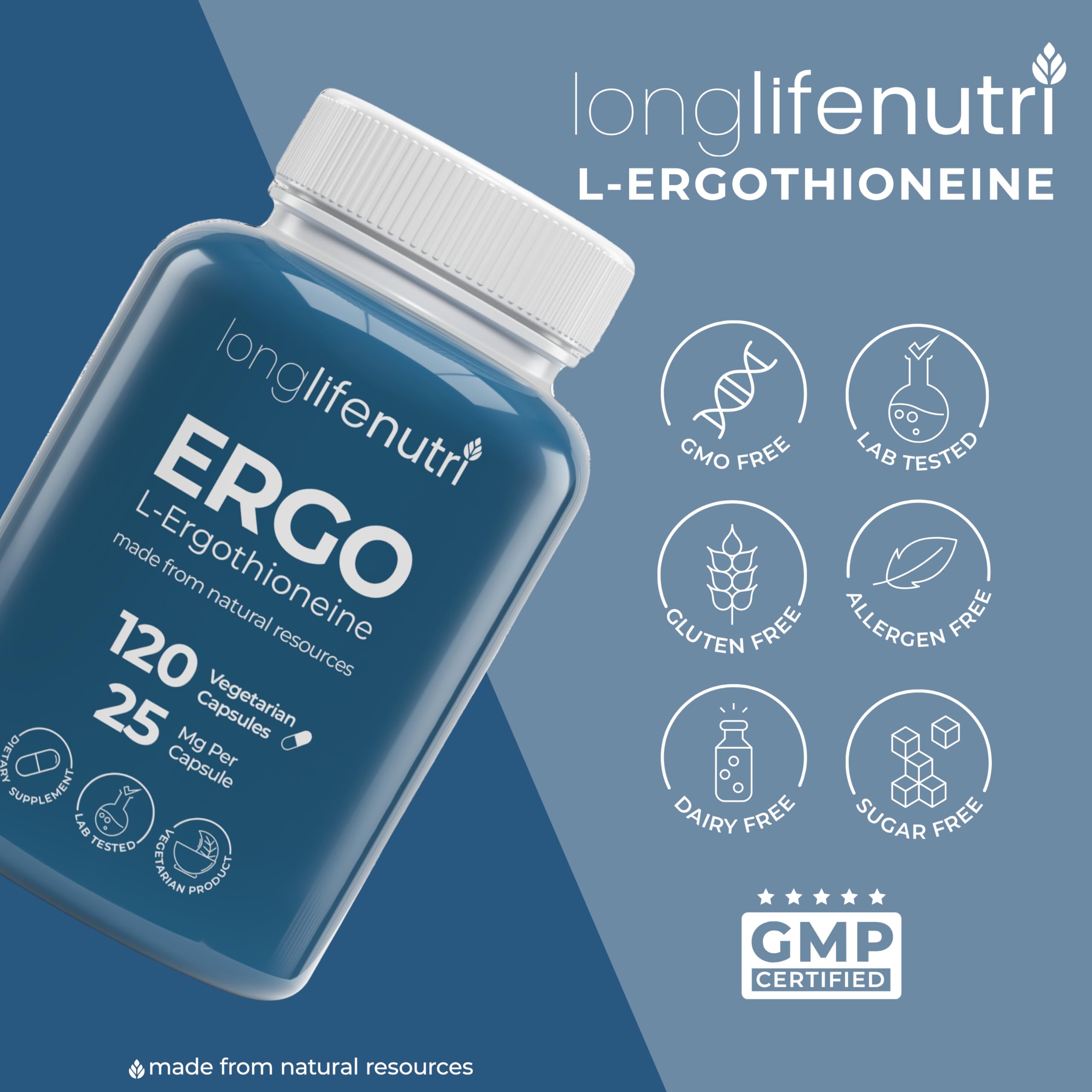 Foto 8 pulgar | Suplemento Longlifenutri L-ergotioneína 25 Mg 120 Cápsulas - Venta Internacional.
