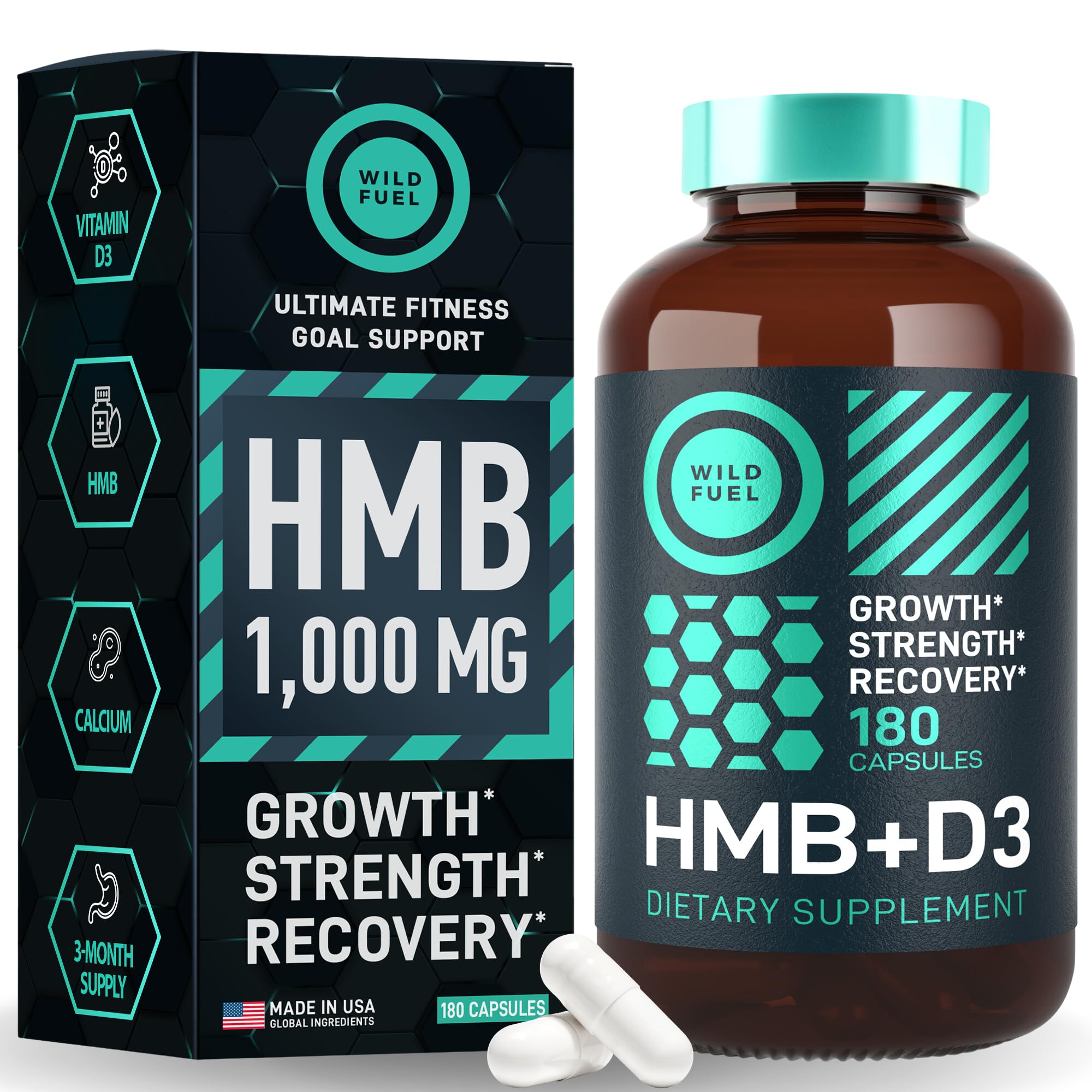 Cápsulas De Suplemento De Hmb, 1000 Mg, Más Vitamina D3, 250% Dv, 180 Unidades - Venta Internacional.