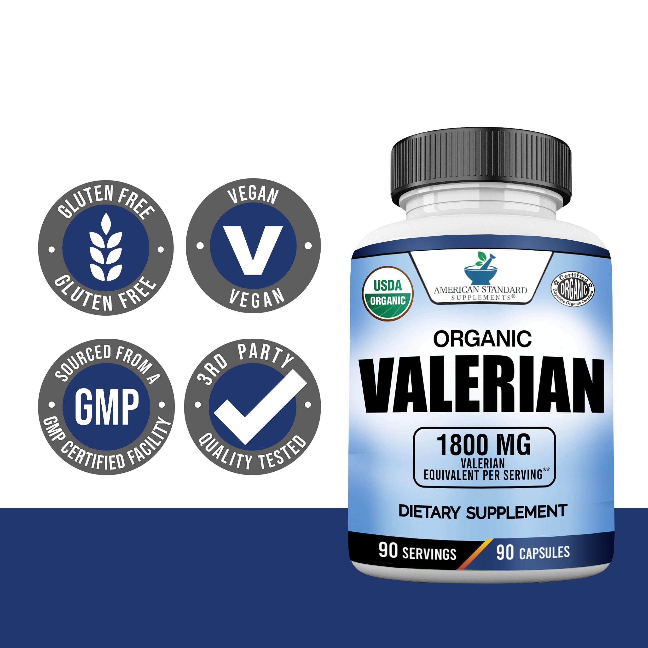 Foto 5 | Suplemento American Standard De Raíz De Valeriana 1800 Mg 90 Cápsulas - Venta Internacional.
