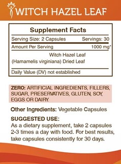 Foto 3 | Suplemento Secrets Of The Tribe Witch Hazel Leaf 60 Cápsulas - Venta Internacional.