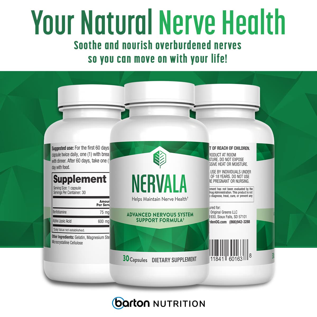 Foto 4 pulgar | Suplemento Barton Nutrition Nervala Nerve Support 30 Cápsulas - Venta Internacional.