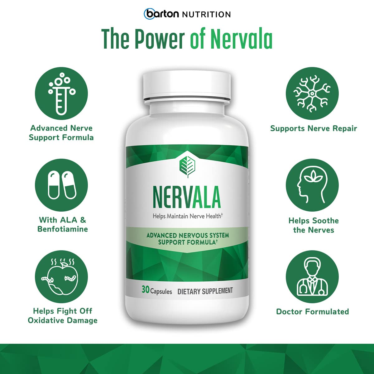 Foto 5 pulgar | Suplemento Barton Nutrition Nervala Nerve Support 30 Cápsulas - Venta Internacional.