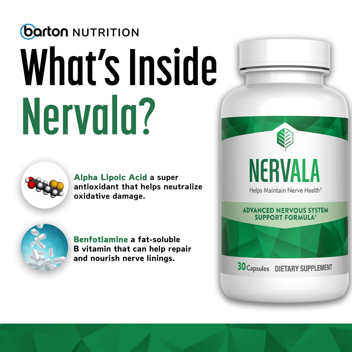 Foto 6 pulgar | Suplemento Barton Nutrition Nervala Nerve Support 30 Cápsulas - Venta Internacional.