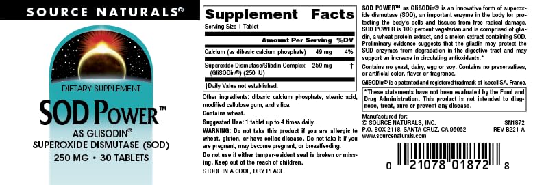 Foto 5 pulgar | Supplement Source Naturals Sod Power En Forma De Glisodina 250 Mg 30 Comprimidos - Venta Internacional.