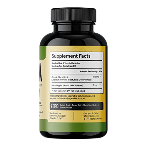 Foto 3 pulgar | Suplemento De Vitaminas Gflow Raíz De Maca Orgánica 1500 Mg 120 Cápsulas - Venta Internacional.