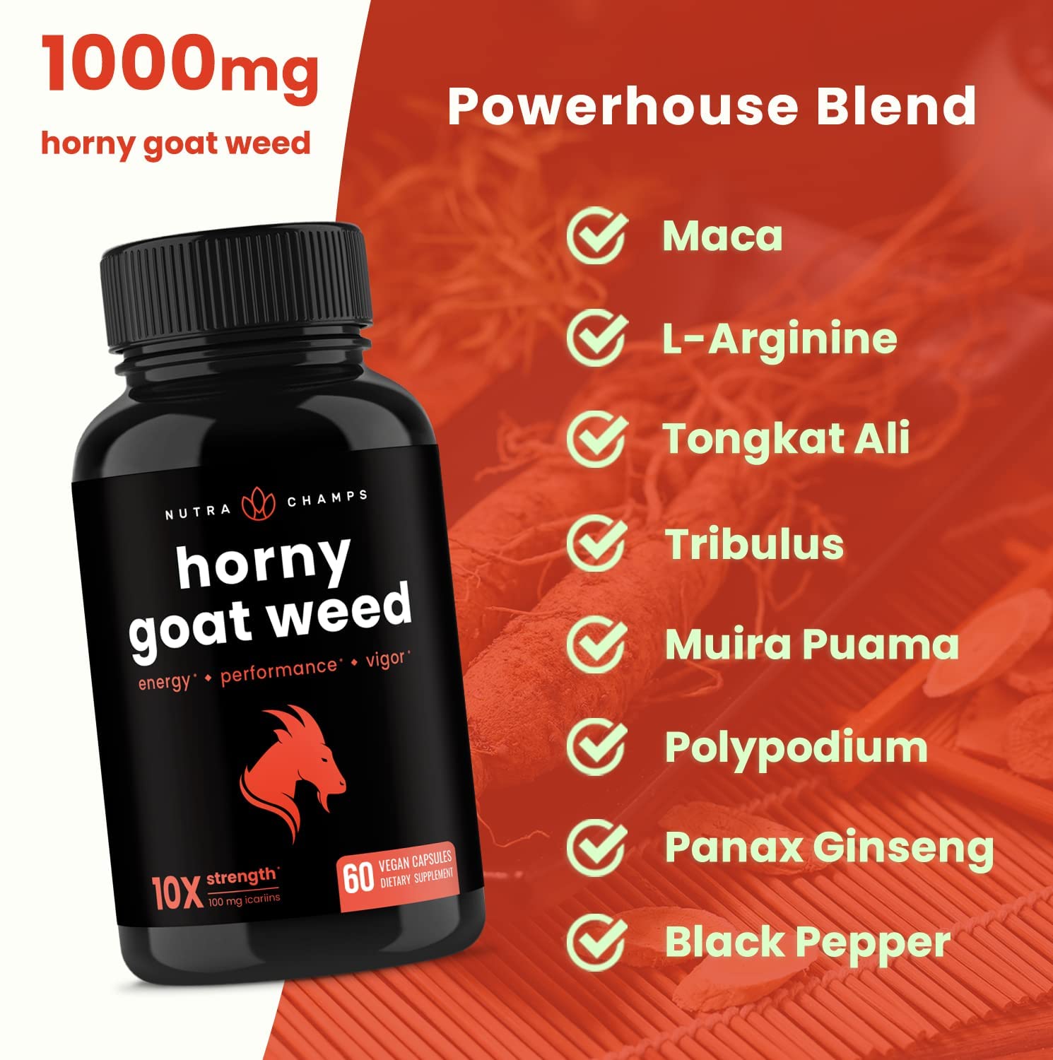 Foto 6 pulgar | Suplemento De Extracto De Hierba De Cabra En Celo De Nutrachamps 1000 Mg - Venta Internacional.