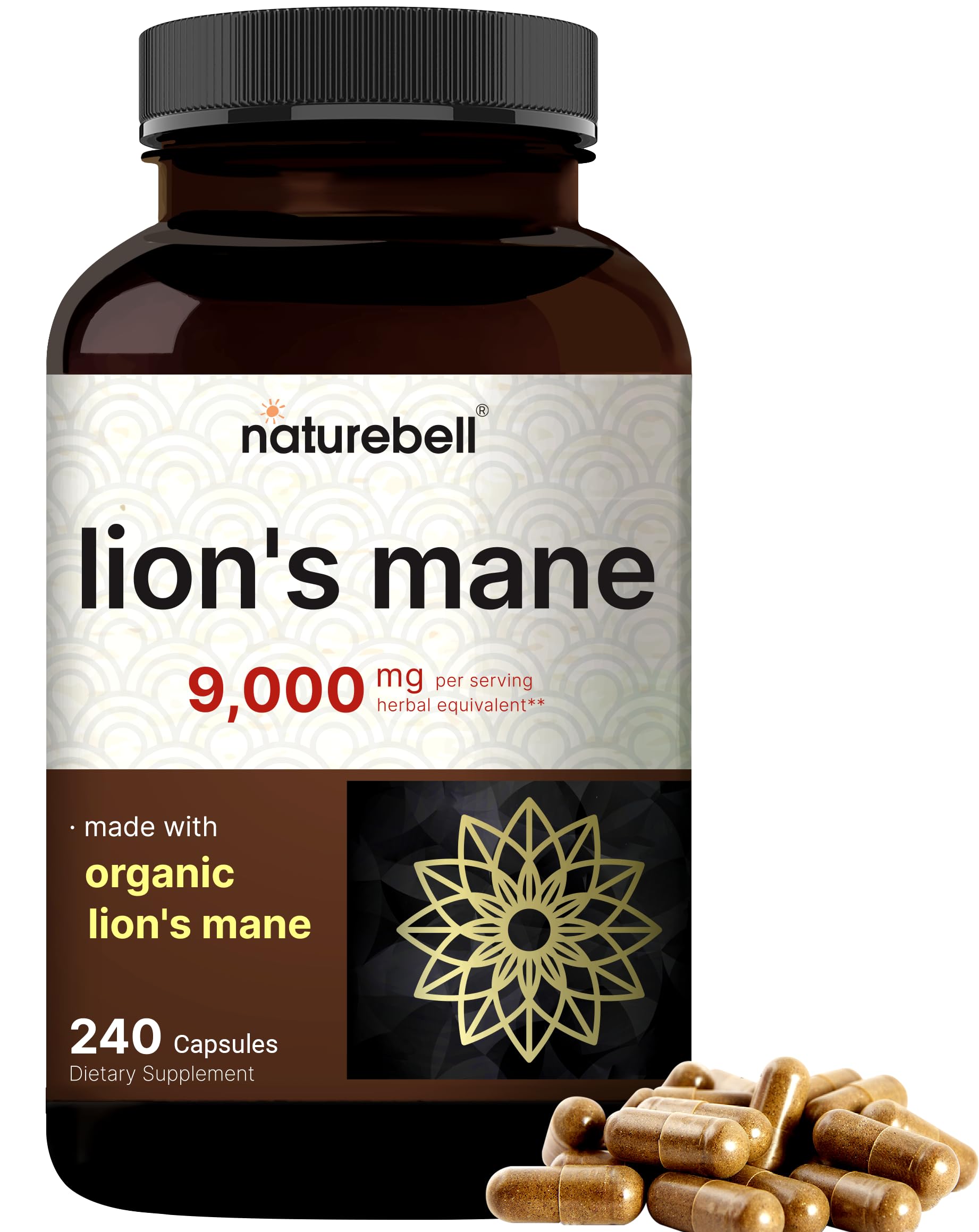 Foto 2 pulgar | Suplemento Natubell Lions Mane Mushroom 9000 Mg 240 Cápsulas - Venta Internacional.