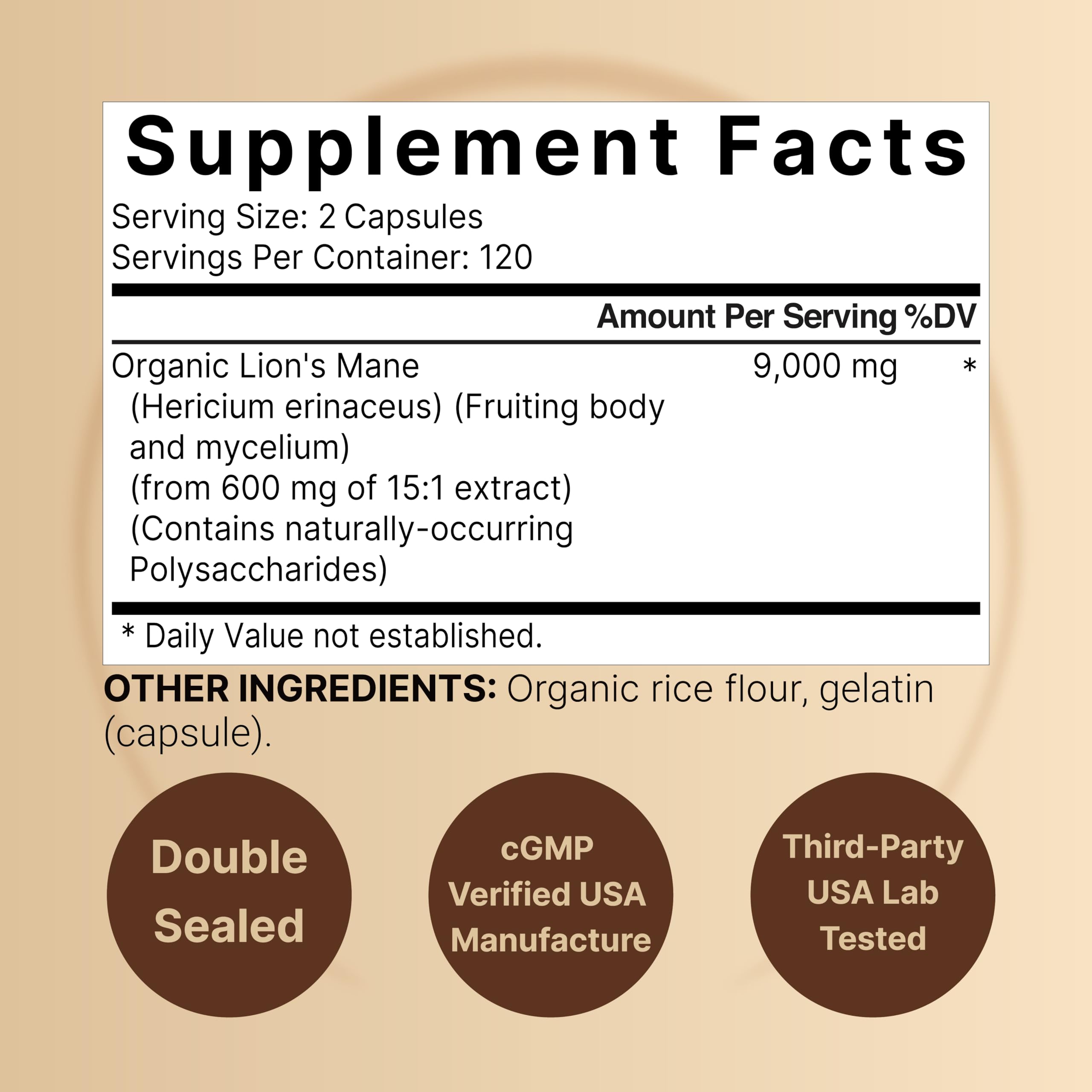 Foto 3 pulgar | Suplemento Natubell Lions Mane Mushroom 9000 Mg 240 Cápsulas - Venta Internacional.