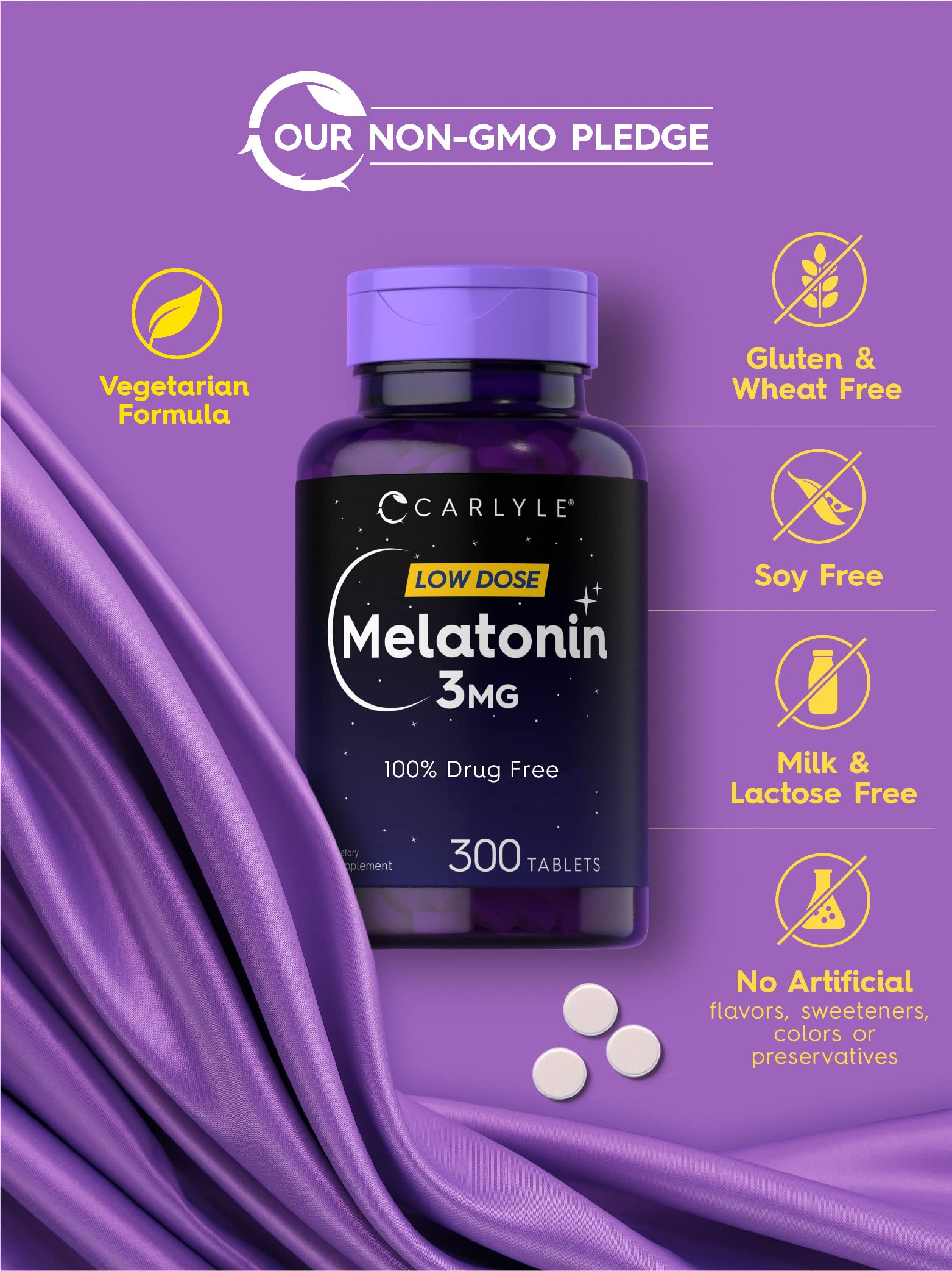 Foto 5 pulgar | Suplemento Carlyle Melatonin 3 Mg 300 Comprimidos Vegetariano - Venta Internacional.