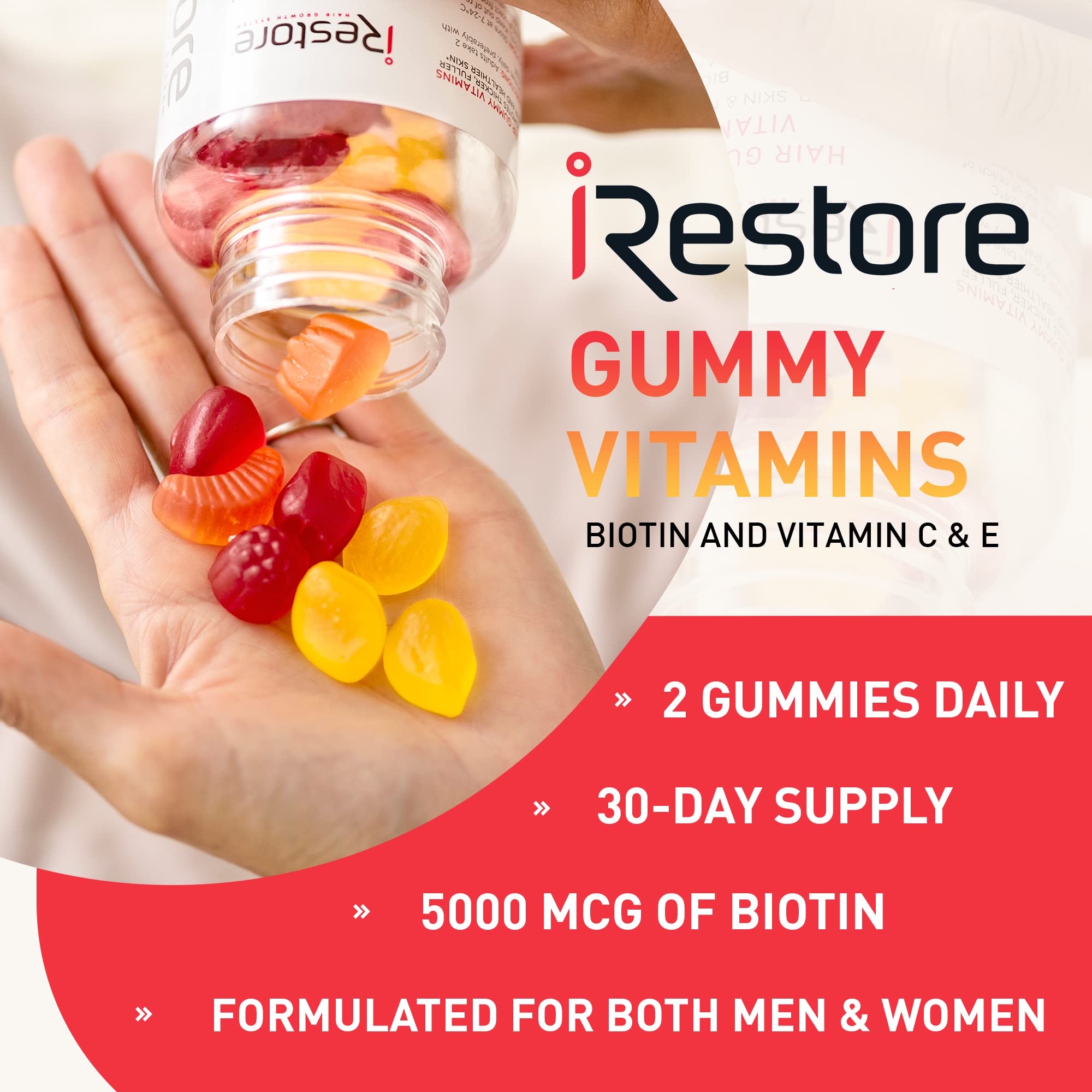 Foto 3 pulgar | Gominolas Para El Cabello Con Vitaminas Irestore Biotin 5000 Mcg Para Mujeres Y Hombres - Venta Internacional.