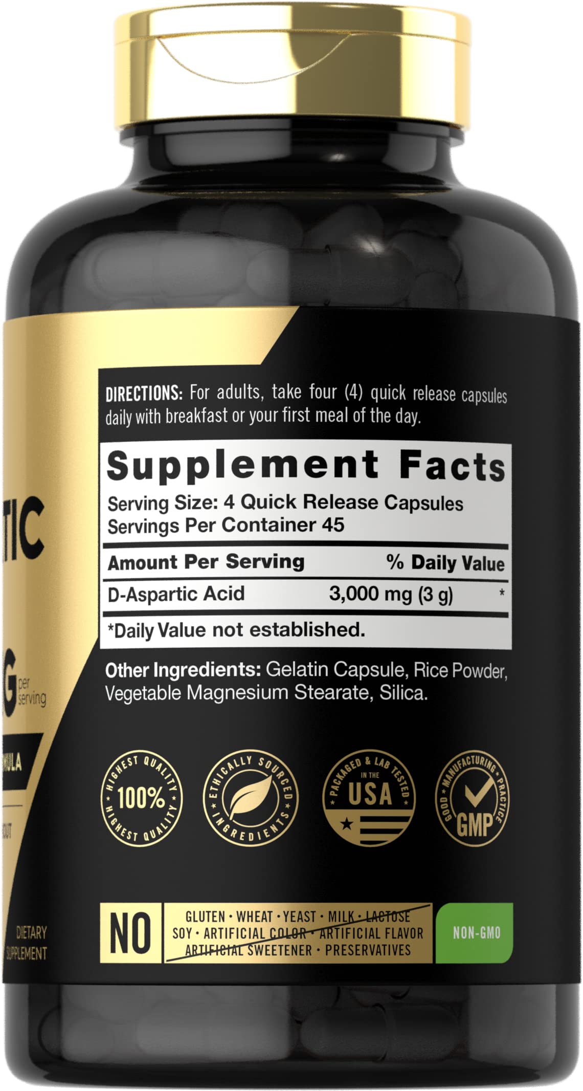 Foto 2 | Suplemento Carlyle De Ácido D-aspártico En Cápsulas De 3000 Mg, 180 Unidades - Venta Internacional.