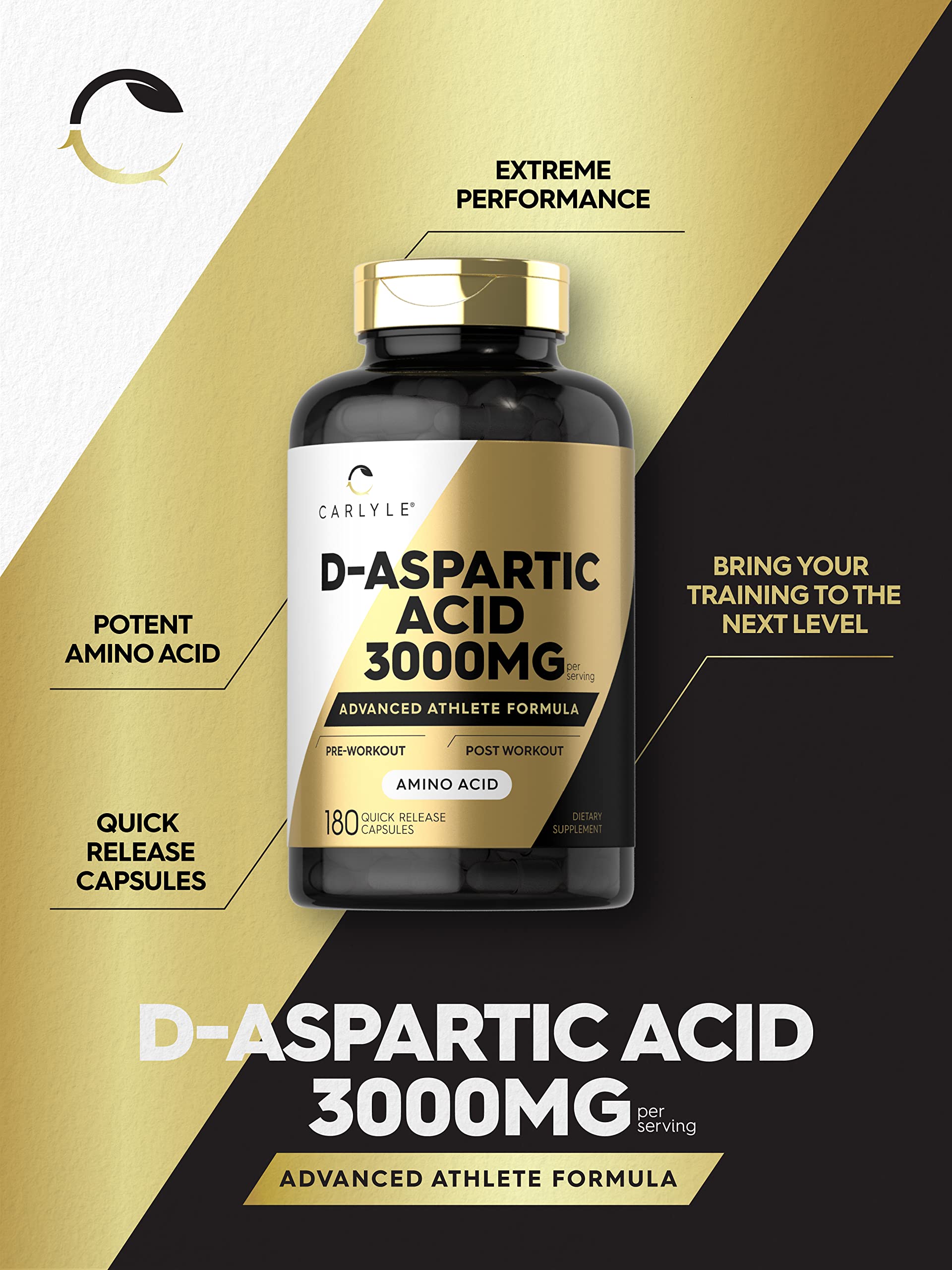 Foto 3 | Suplemento Carlyle De Ácido D-aspártico En Cápsulas De 3000 Mg, 180 Unidades - Venta Internacional.