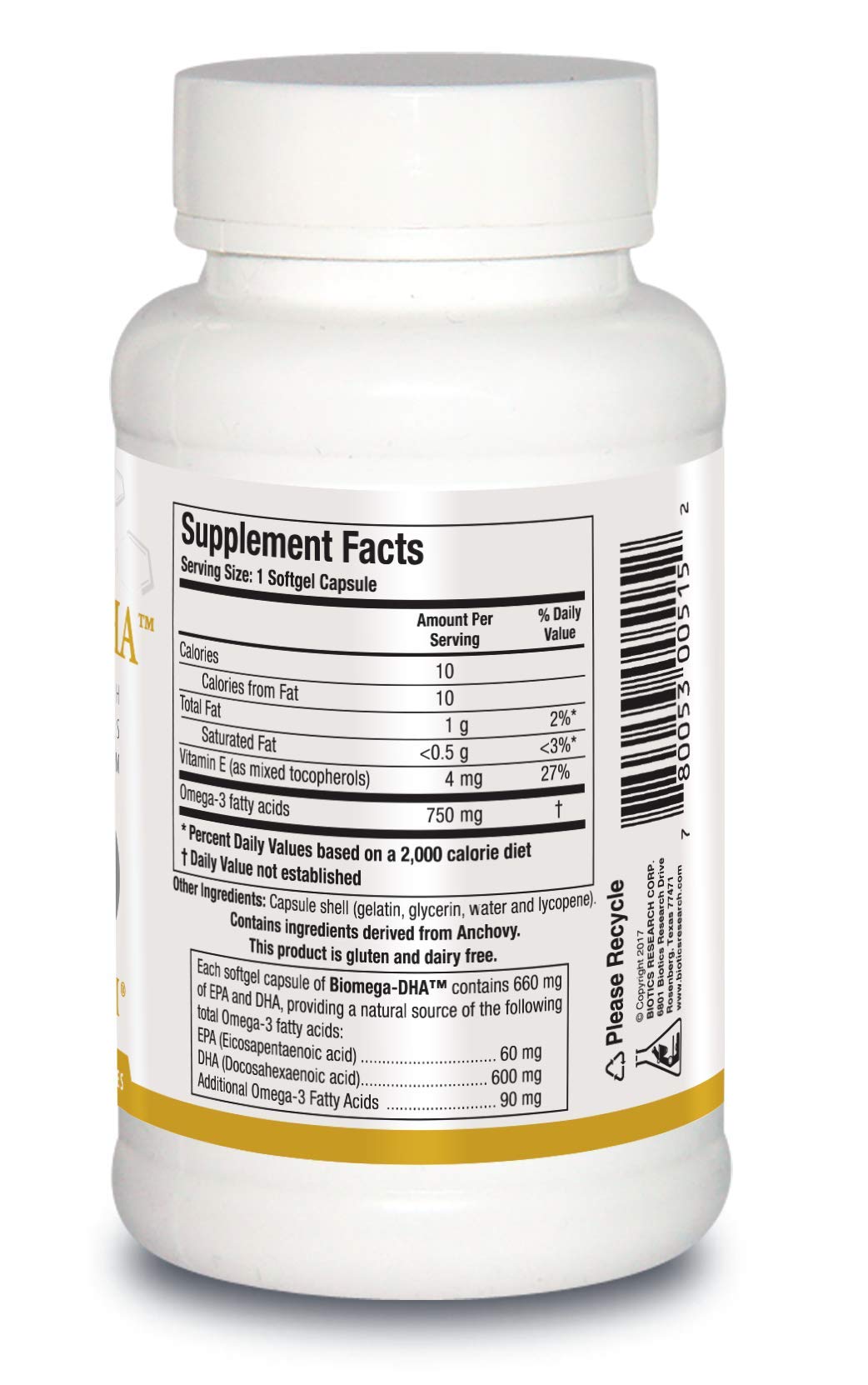 Foto 3 pulgar | Aceite De Pescado Biomega Dha De Supplement Biotics Research, 600 Mg De Dha - Venta Internacional.