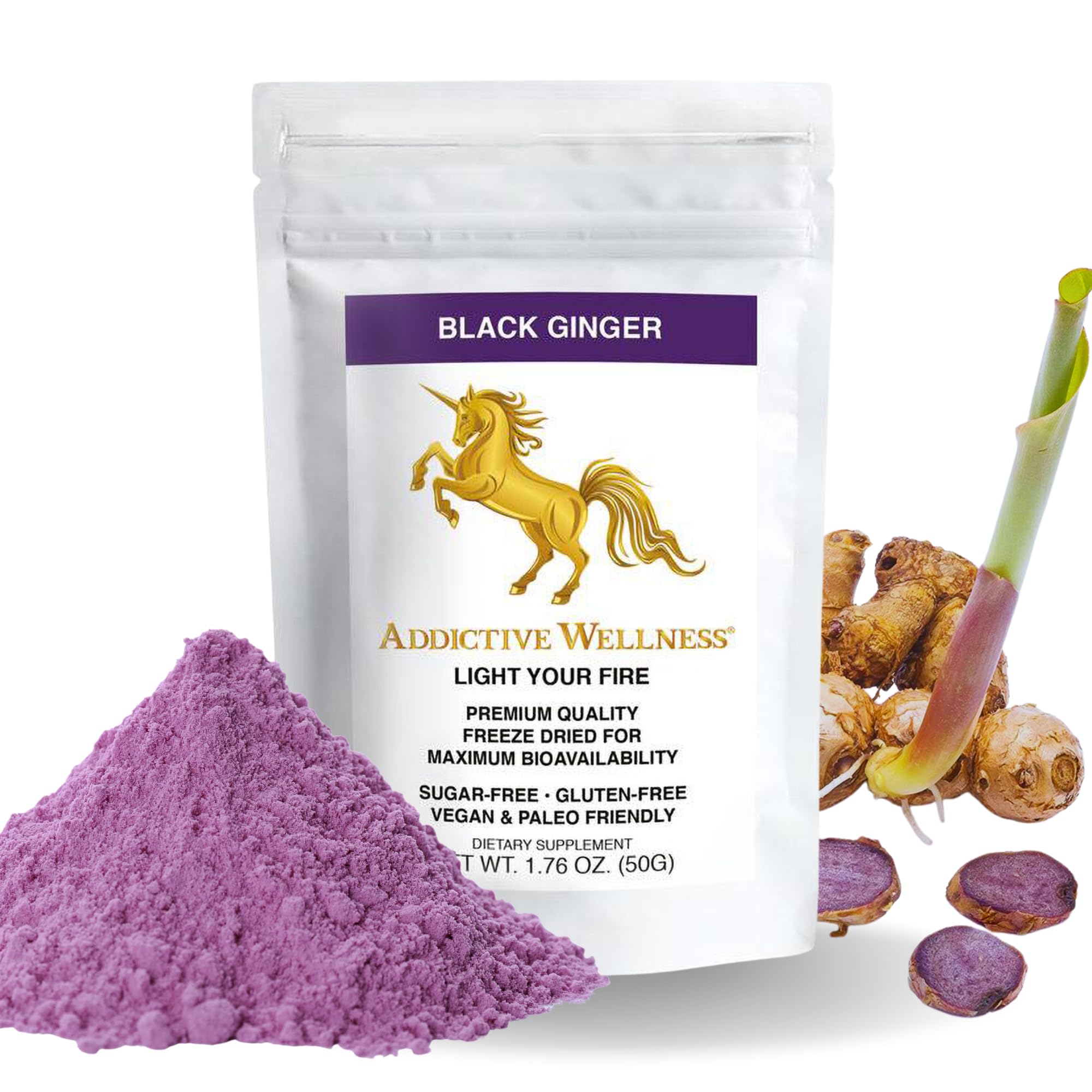 Polvo Liofilizado Addictive Wellness, Jengibre Negro Tailandés, 50 G - Venta Internacional.