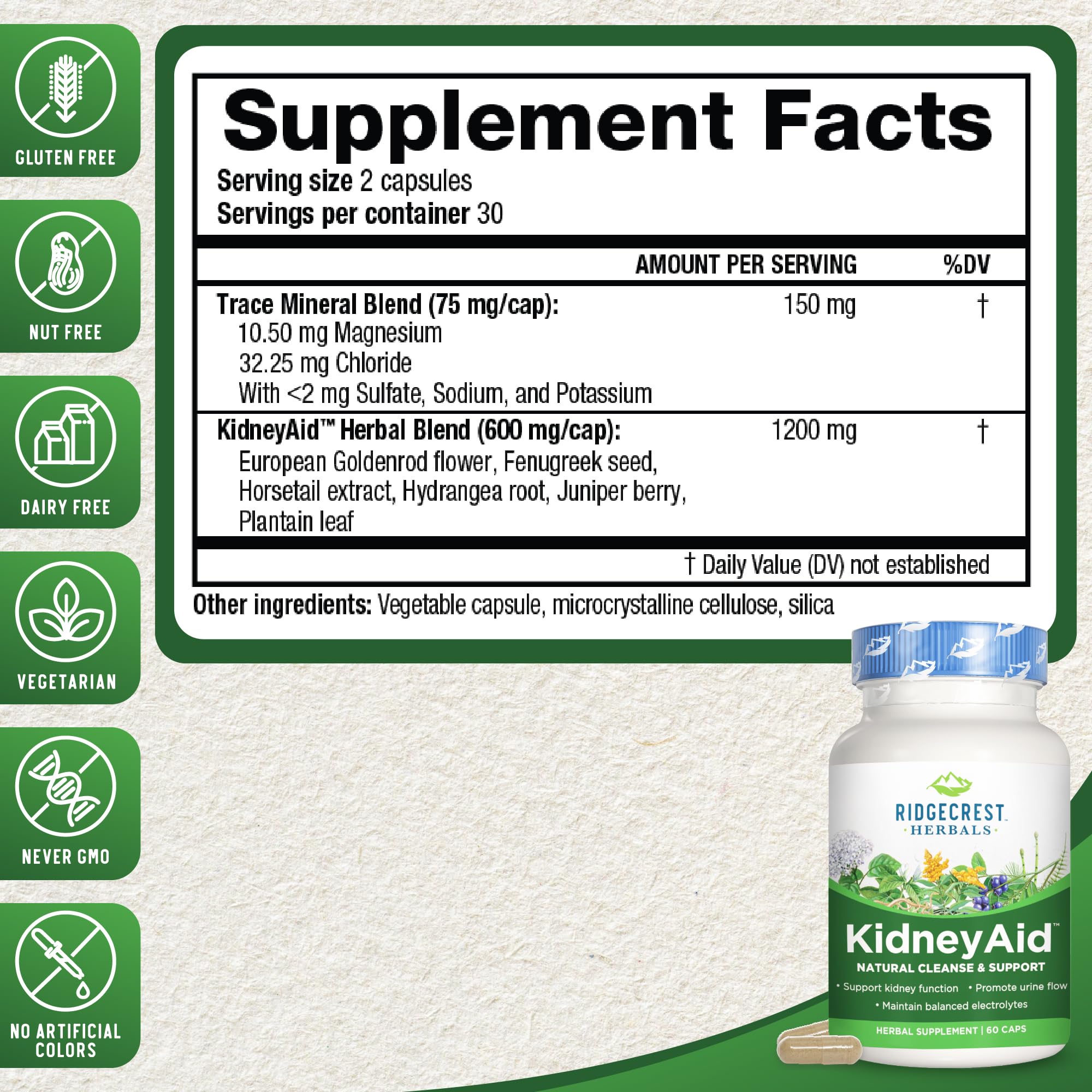 Foto 3 pulgar | Suplemento Ridgecrest Herbals Kidneyaid 60 Cápsulas Veganas - Venta Internacional.