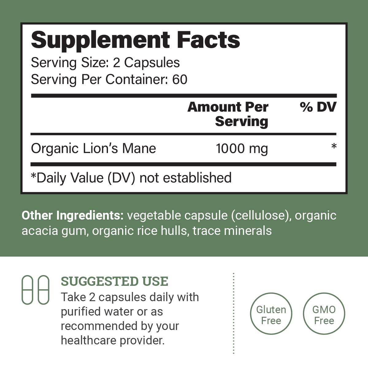 Foto 3 pulgar | Suplemento Earth Harmony Naturals Organic Lions Mane 1000 Mg - Venta Internacional.