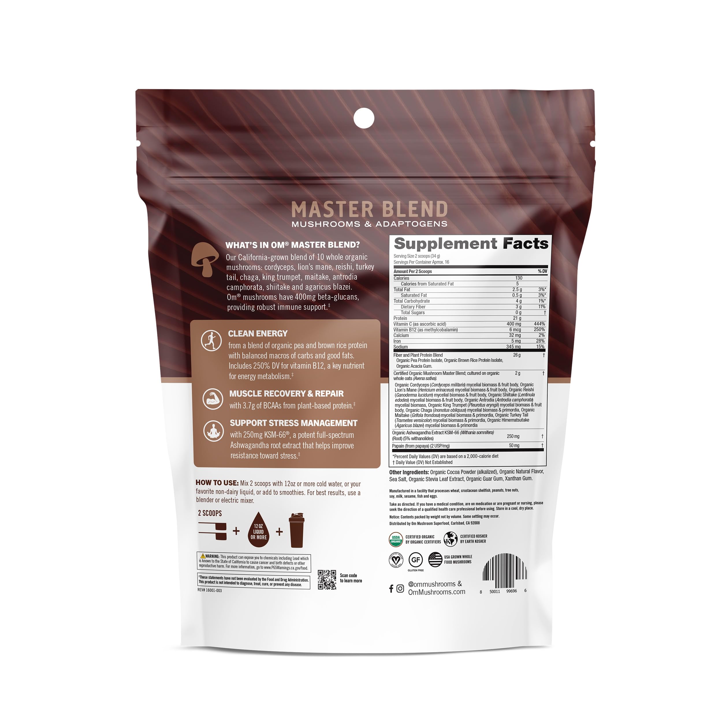 Foto 3 pulgar | Proteína En Polvo Om Mushroom Superfood Master Blend 540 Ml - Venta Internacional.