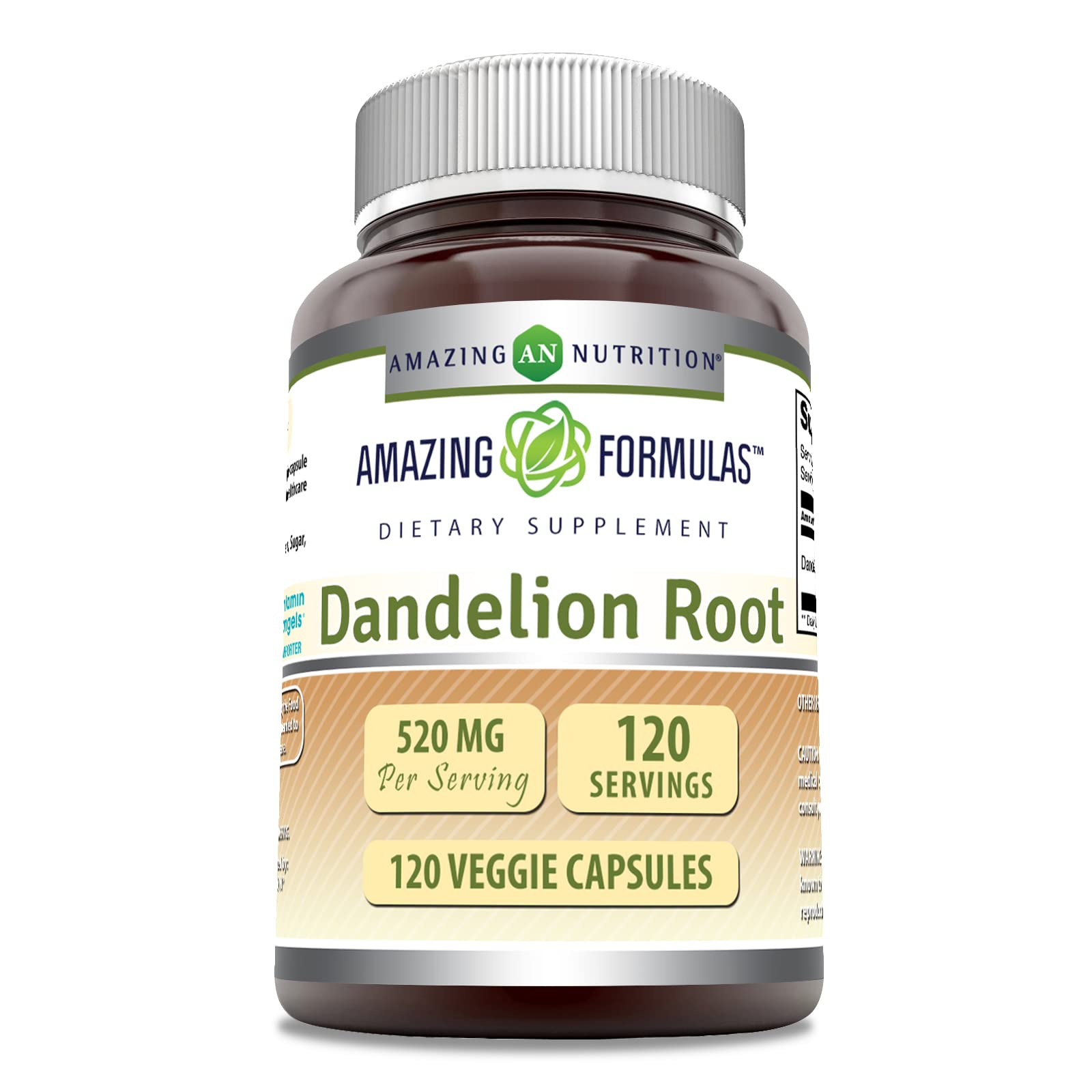 Suplemento Amazing Formulas: Raíz De Diente De León, 520 Mg, 120 Cápsulas - Venta Internacional.