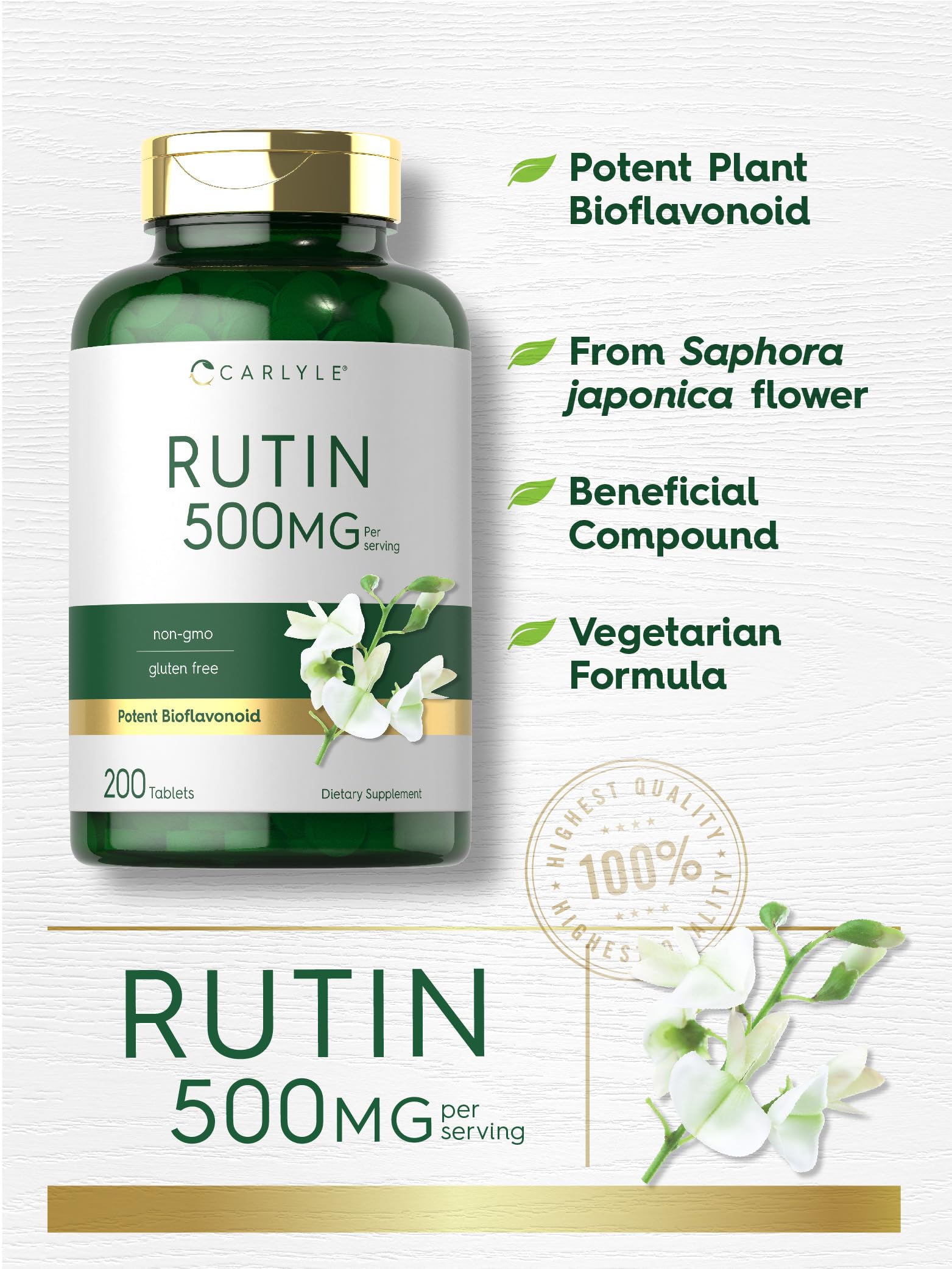Foto 4 pulgar | Suplemento Carlyle Rutin 500 Mg 200 Tabletas Vegetariano - Venta Internacional.