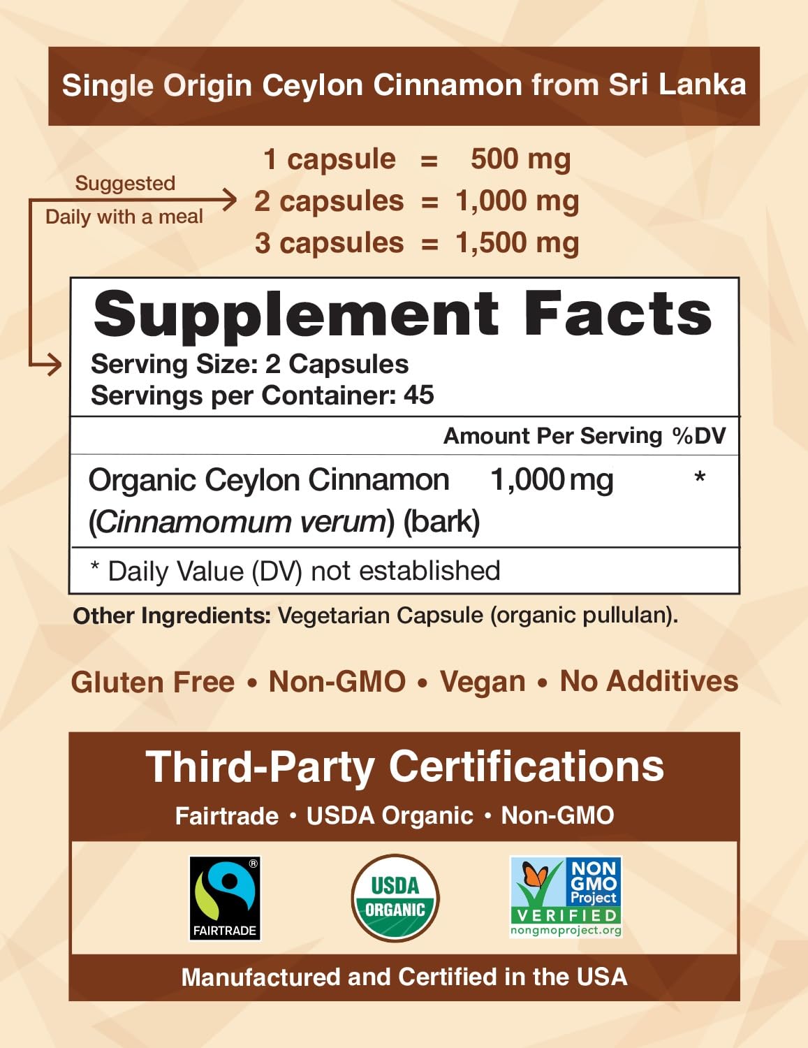 Foto 3 pulgar | Suplemento Ceylon Cinnamon Shop Organic 90 Cápsulas 500 Mg - Venta Internacional.