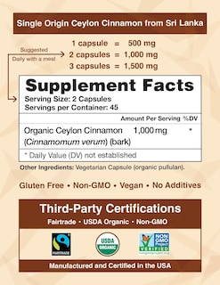 Foto 2 | Suplemento Ceylon Cinnamon Shop Organic 90 Cápsulas 500 Mg - Venta Internacional.