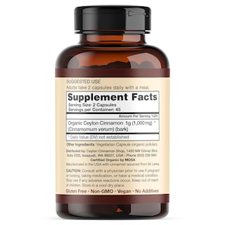 Foto 4 | Suplemento Ceylon Cinnamon Shop Organic 90 Cápsulas 500 Mg - Venta Internacional.