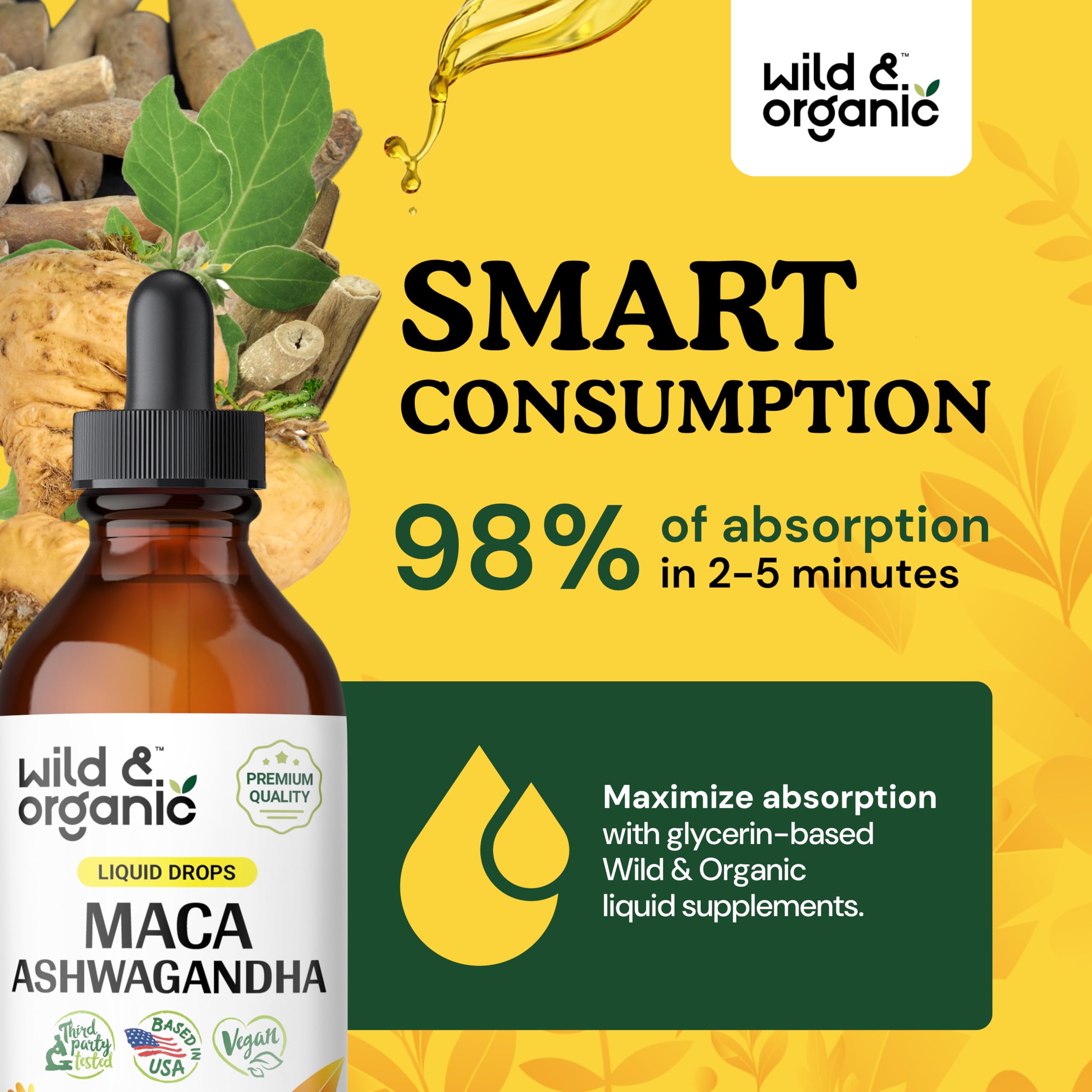 Foto 5 pulgar | Suplementos De Maca Ashwagandha Salvaje Y Orgánica, 120 Ml, Sin Alcohol - Venta Internacional.