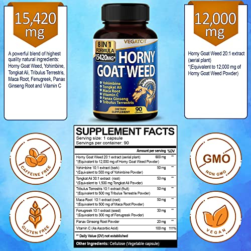 Foto 3 pulgar | Suplemento Vegatot Horny Goat Weed 15420 Mg 90 Cápsulas - Venta Internacional.