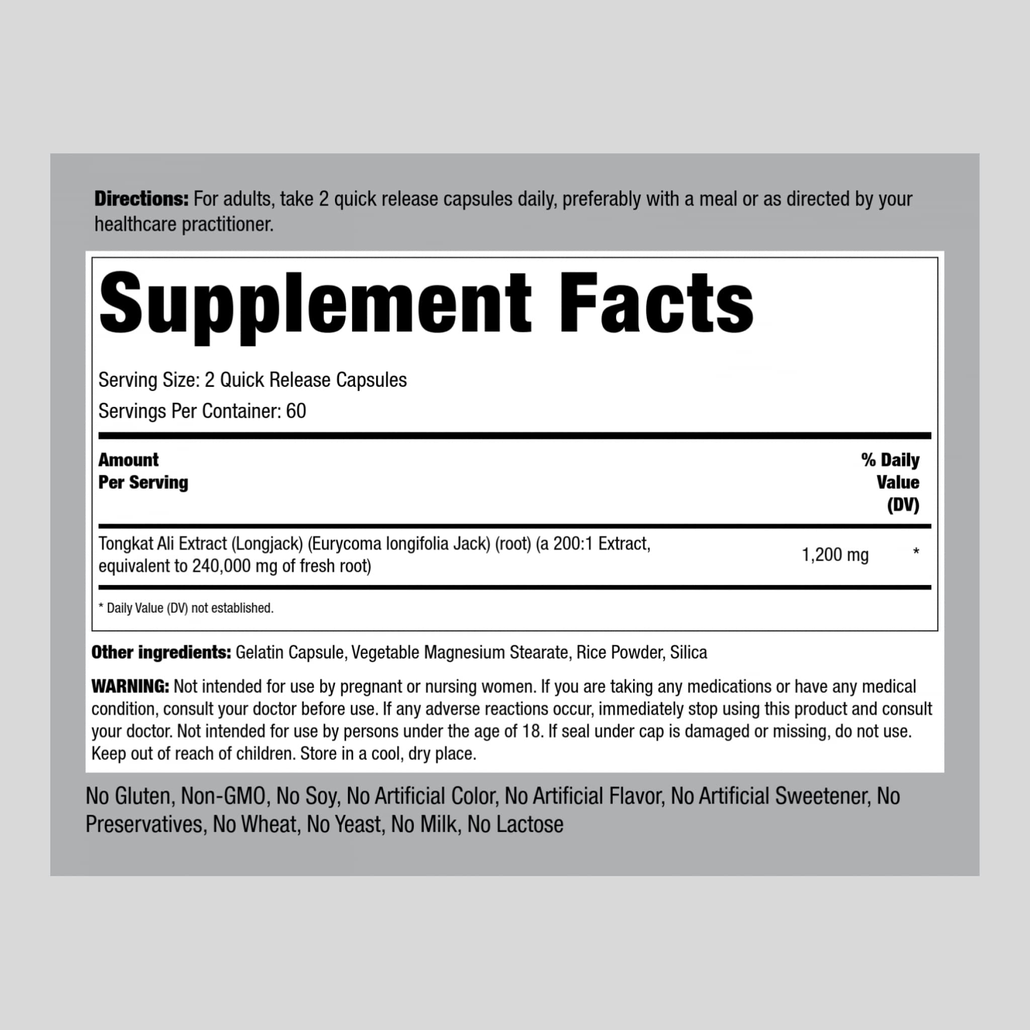 Foto 3 pulgar | Suplemento Piping Rock Tongkat Ali Para Hombres 1200 Mg 120 Cápsulas - Venta Internacional.