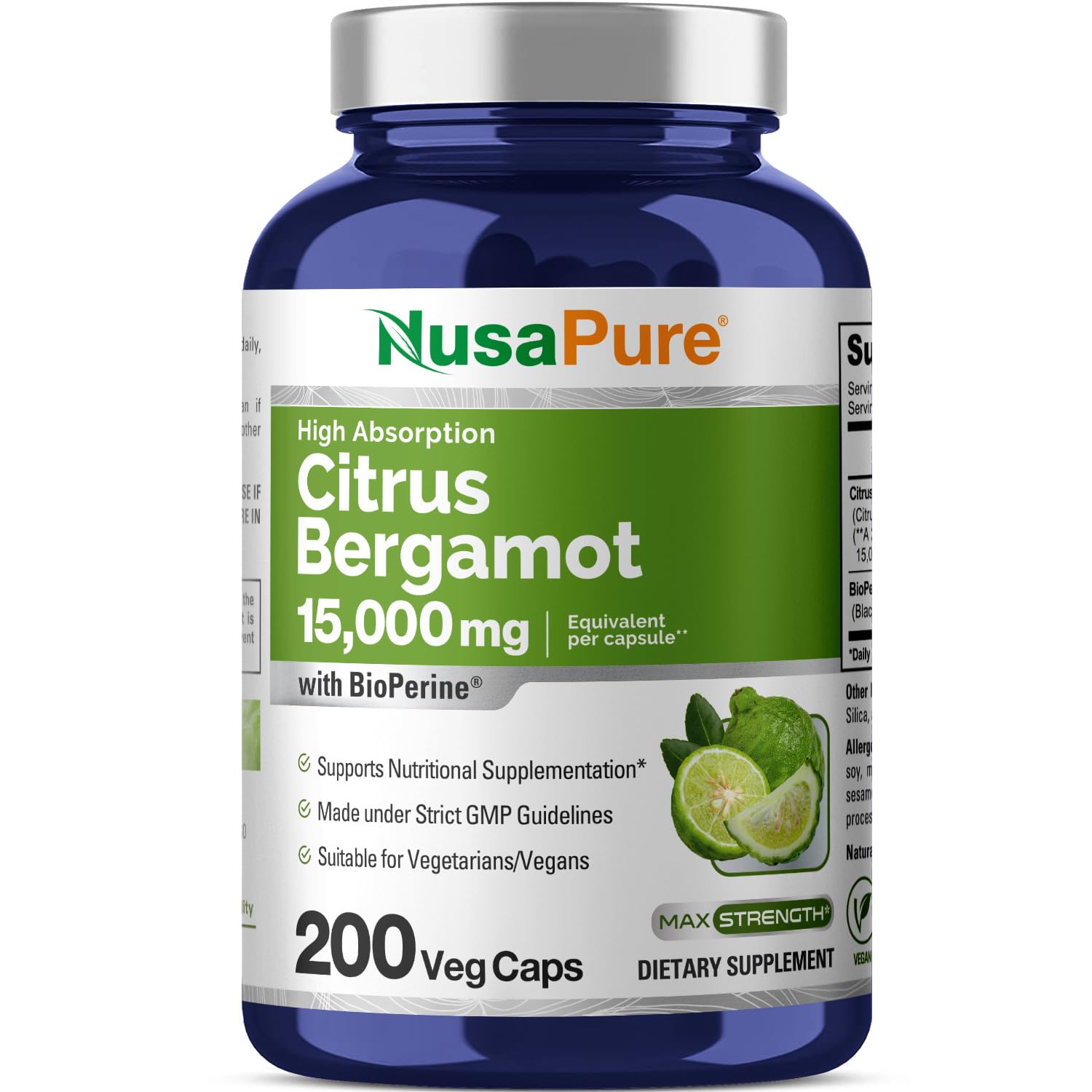 Foto 2 pulgar | Suplemento Nusapure Citrus Bergamot 15,000 Mg 200 Cápsulas - Venta Internacional.
