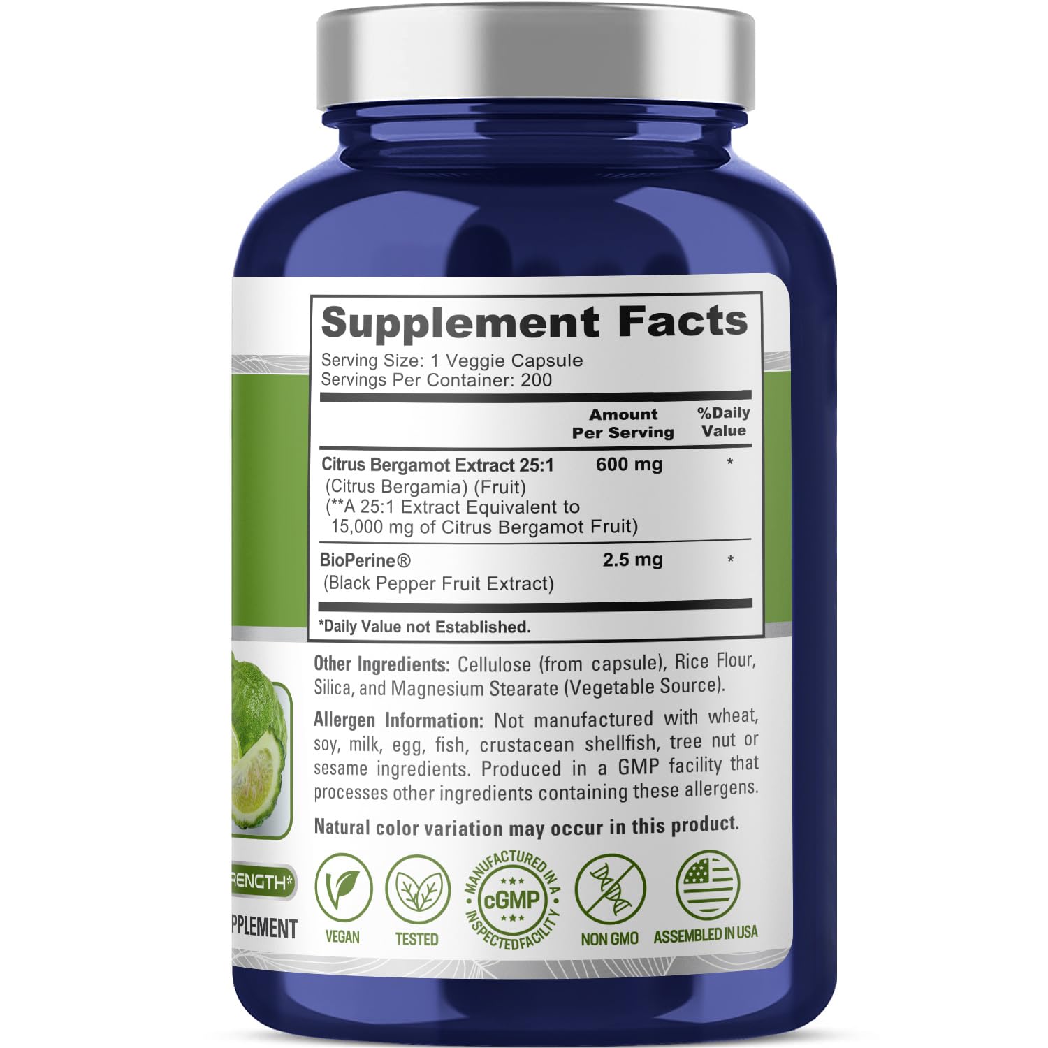 Foto 3 pulgar | Suplemento Nusapure Citrus Bergamot 15,000 Mg 200 Cápsulas - Venta Internacional.