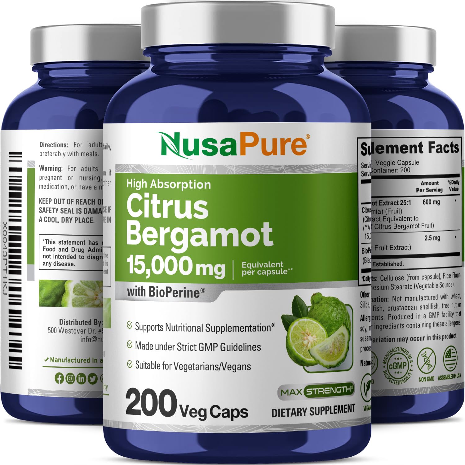 Foto 5 pulgar | Suplemento Nusapure Citrus Bergamot 15,000 Mg 200 Cápsulas - Venta Internacional.
