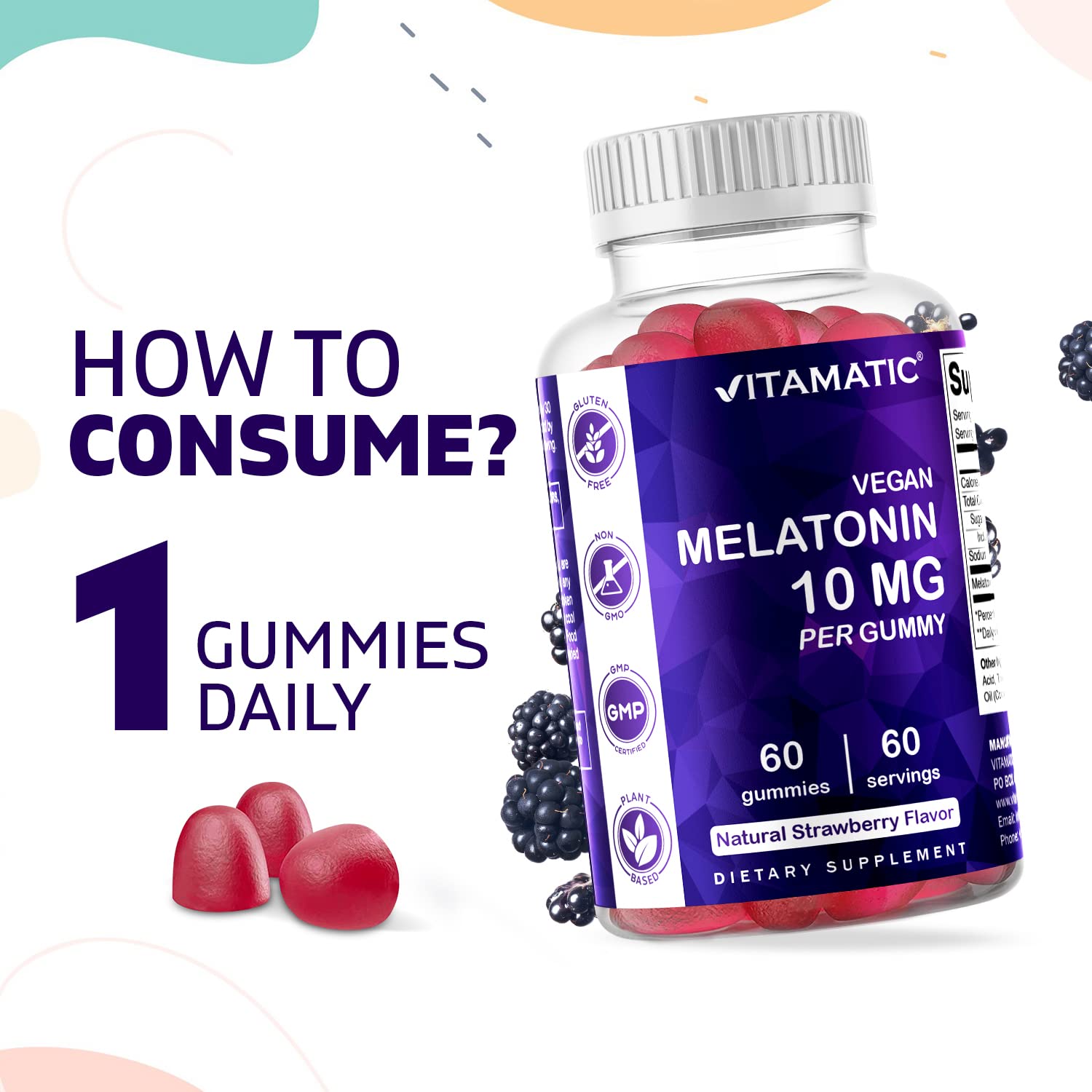 Foto 4 pulgar | Suplemento Vitamático: Gomitas De Melatonina, 10 Mg, Paquete De 2, 120 Veganas - Venta Internacional.