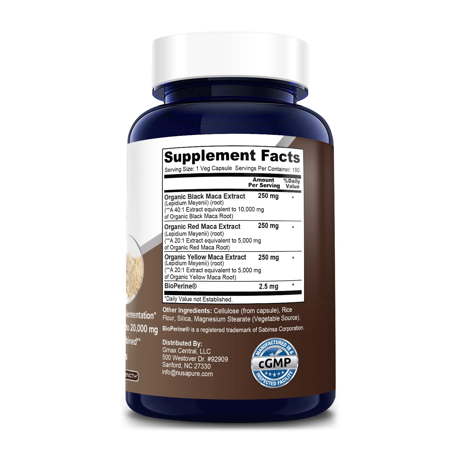 Foto 3 pulgar | Suplemento Nusapure De Raíz De Maca Negra, Roja Y Amarilla, 20,000 Mg - Venta Internacional.