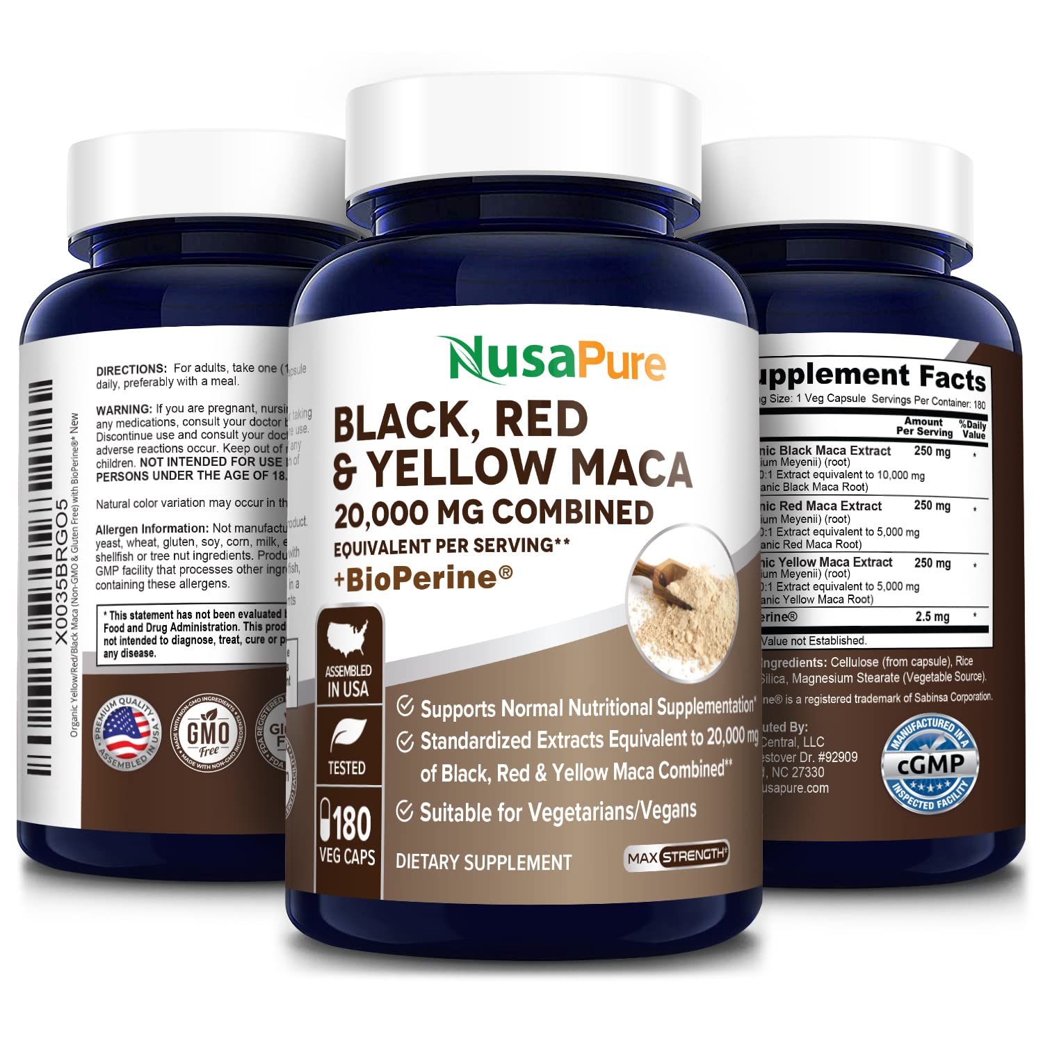Foto 5 pulgar | Suplemento Nusapure De Raíz De Maca Negra, Roja Y Amarilla, 20,000 Mg - Venta Internacional.