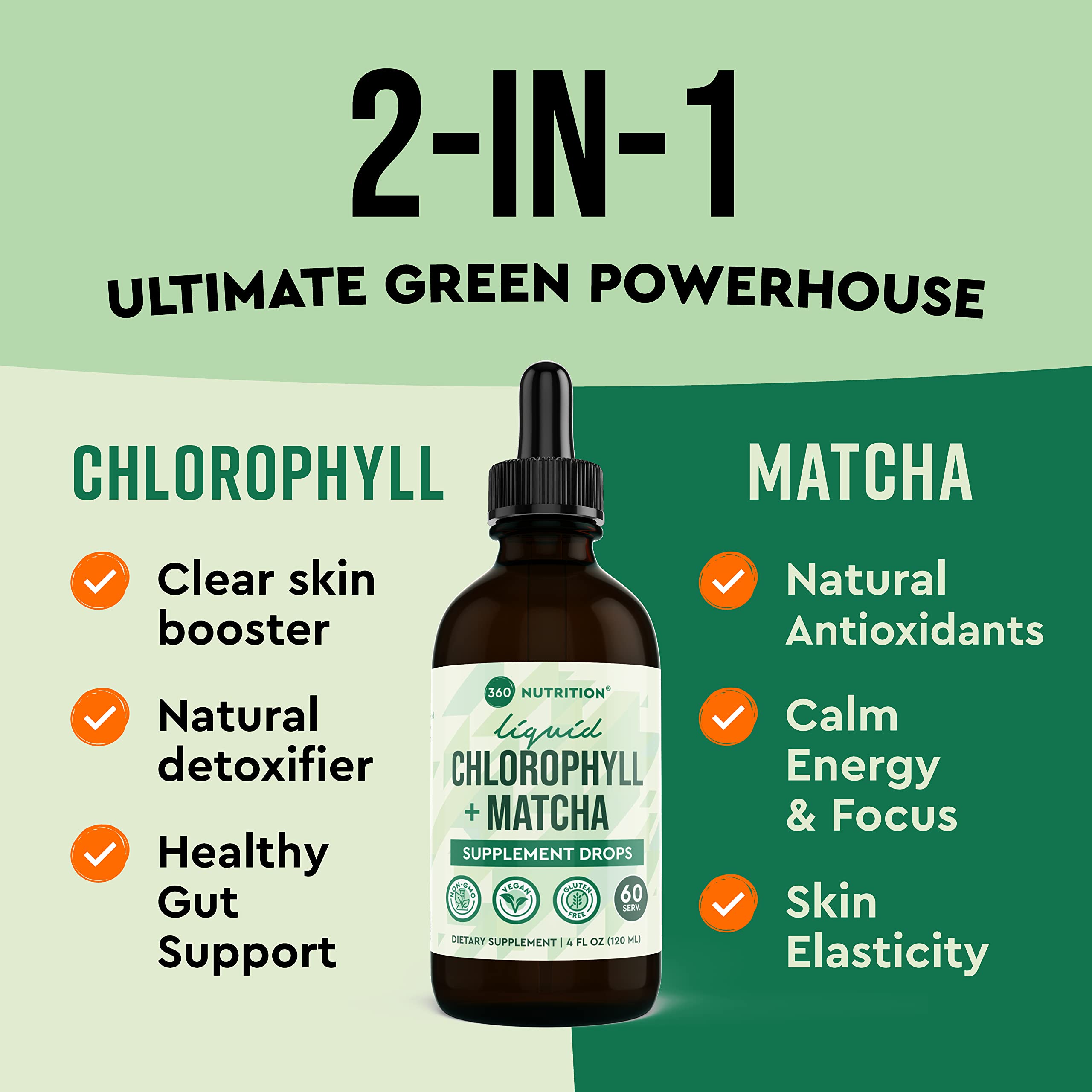 Foto 3 pulgar | Clorofila Líquida Y Gotas De Matcha Supplement 360 Nutrition - Venta Internacional.