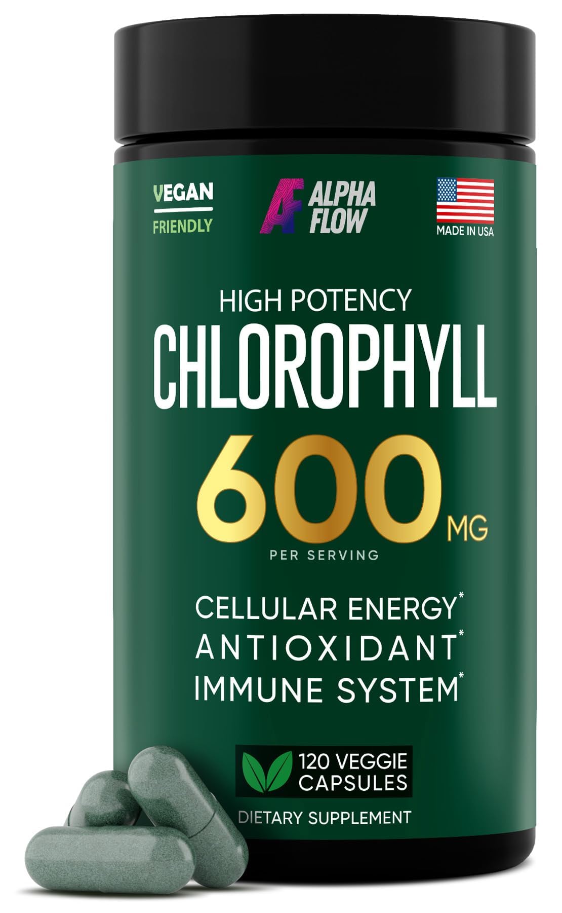Foto 2 pulgar | Suplemento Alpha Flow, Cápsulas De Clorofila, 600 Mg - Venta Internacional.