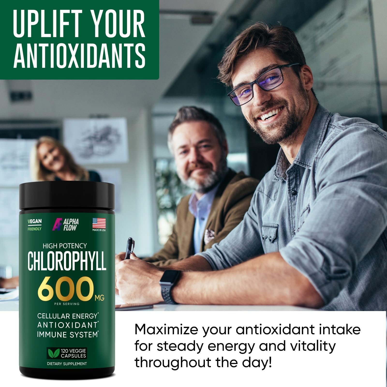 Foto 5 pulgar | Suplemento Alpha Flow, Cápsulas De Clorofila, 600 Mg - Venta Internacional.