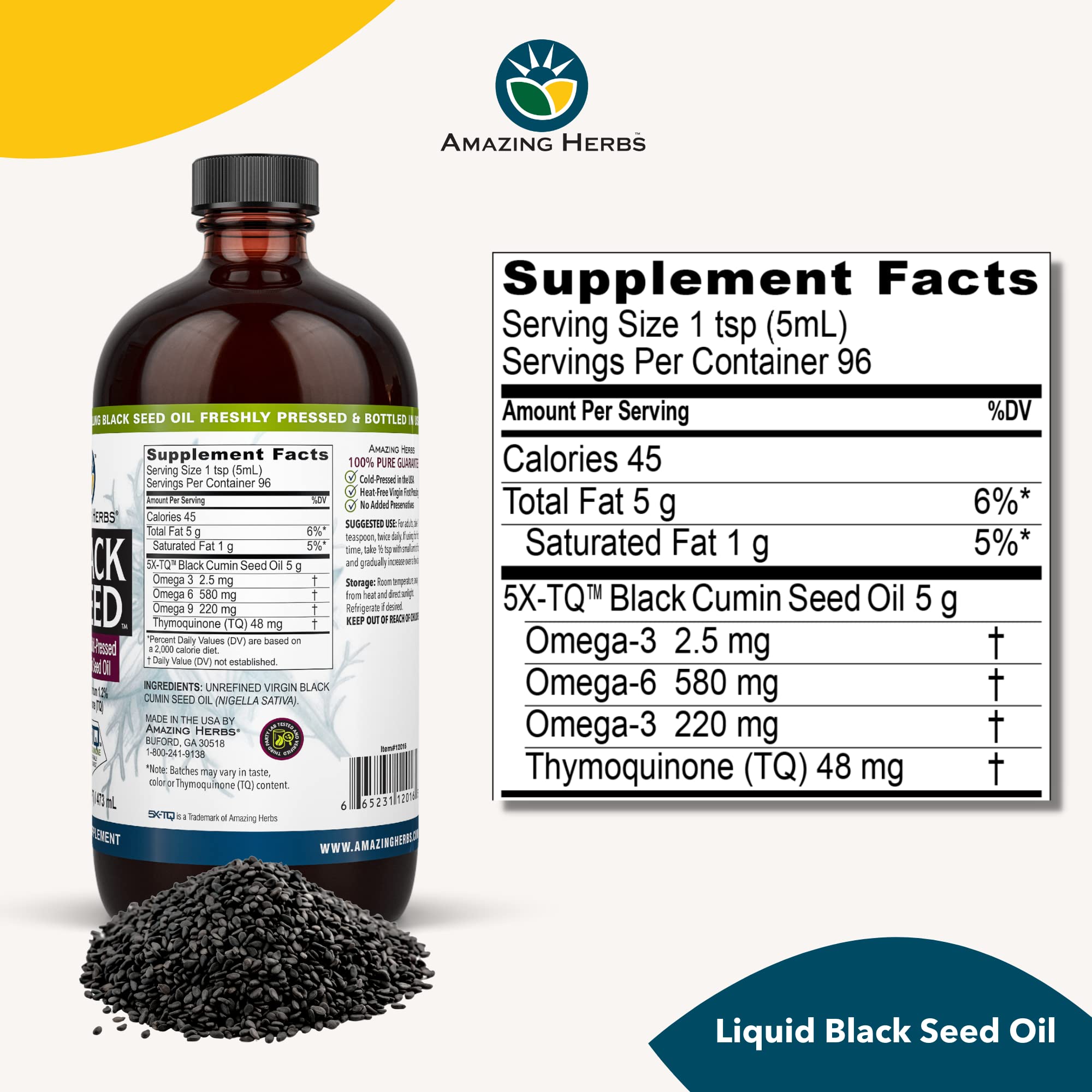 Foto 3 pulgar | Aceite De Semillas Negras Amazing Herbs Premium Prensado En Frío 473 Ml - Venta Internacional.
