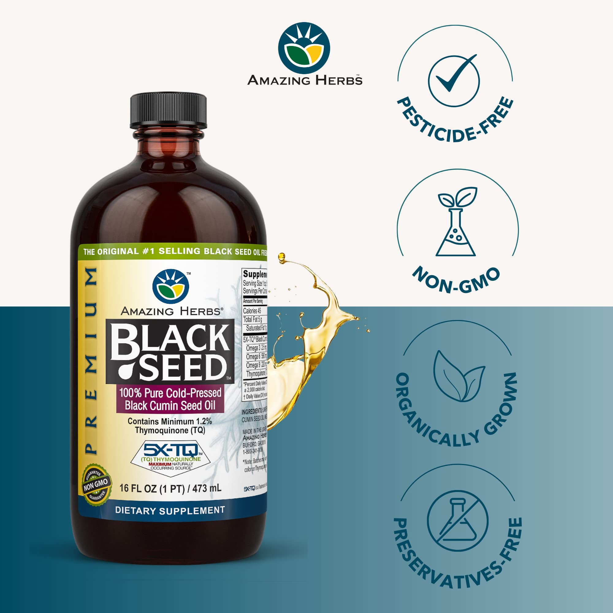 Foto 6 pulgar | Aceite De Semillas Negras Amazing Herbs Premium Prensado En Frío 473 Ml - Venta Internacional.