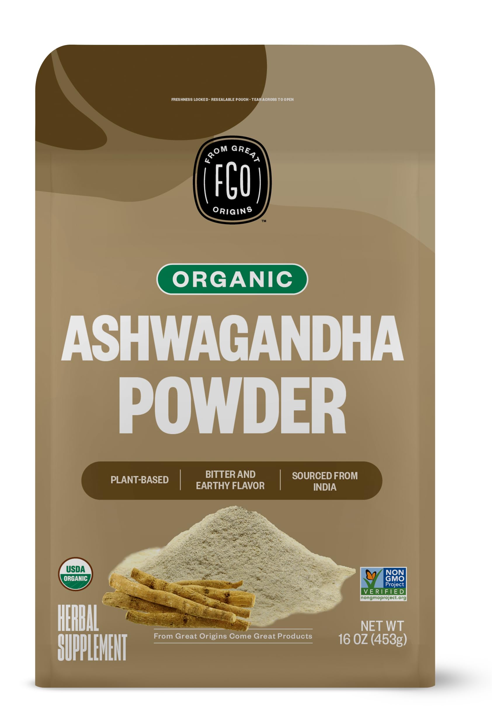Foto 2 pulgar | Bolsa Resellable De 453 G De Polvo De Raíz De Ashwagandha Fgo Organic - Venta Internacional.