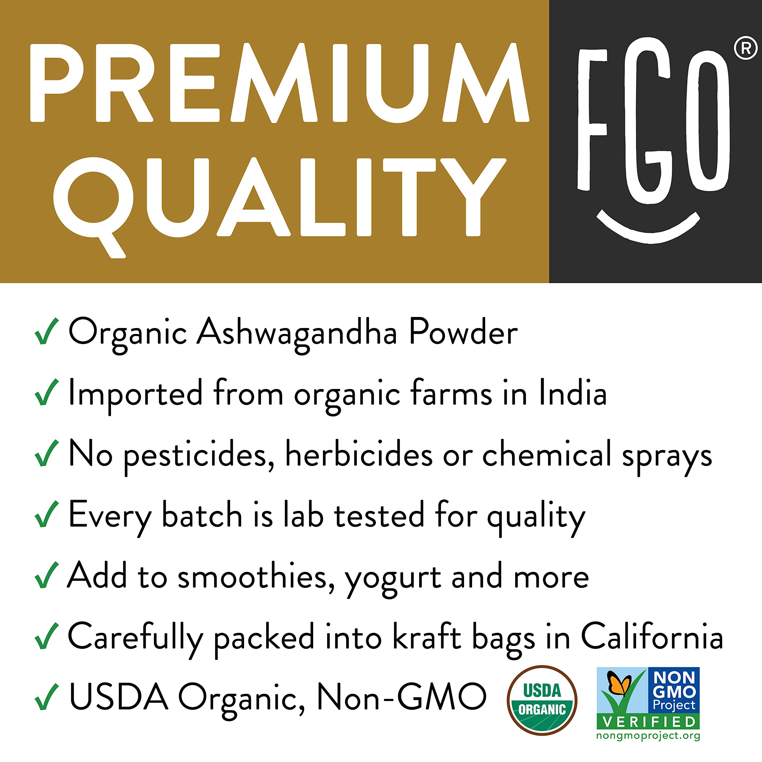 Foto 4 | Bolsa Resellable De 453 G De Polvo De Raíz De Ashwagandha Fgo Organic - Venta Internacional.