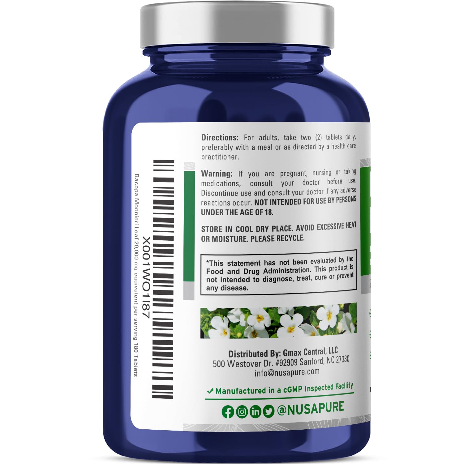 Foto 4 pulgar | Suplemento De Extracto De Hoja Monnieri De Bacopa De Nusapure De 20,000 Mg - Venta Internacional.