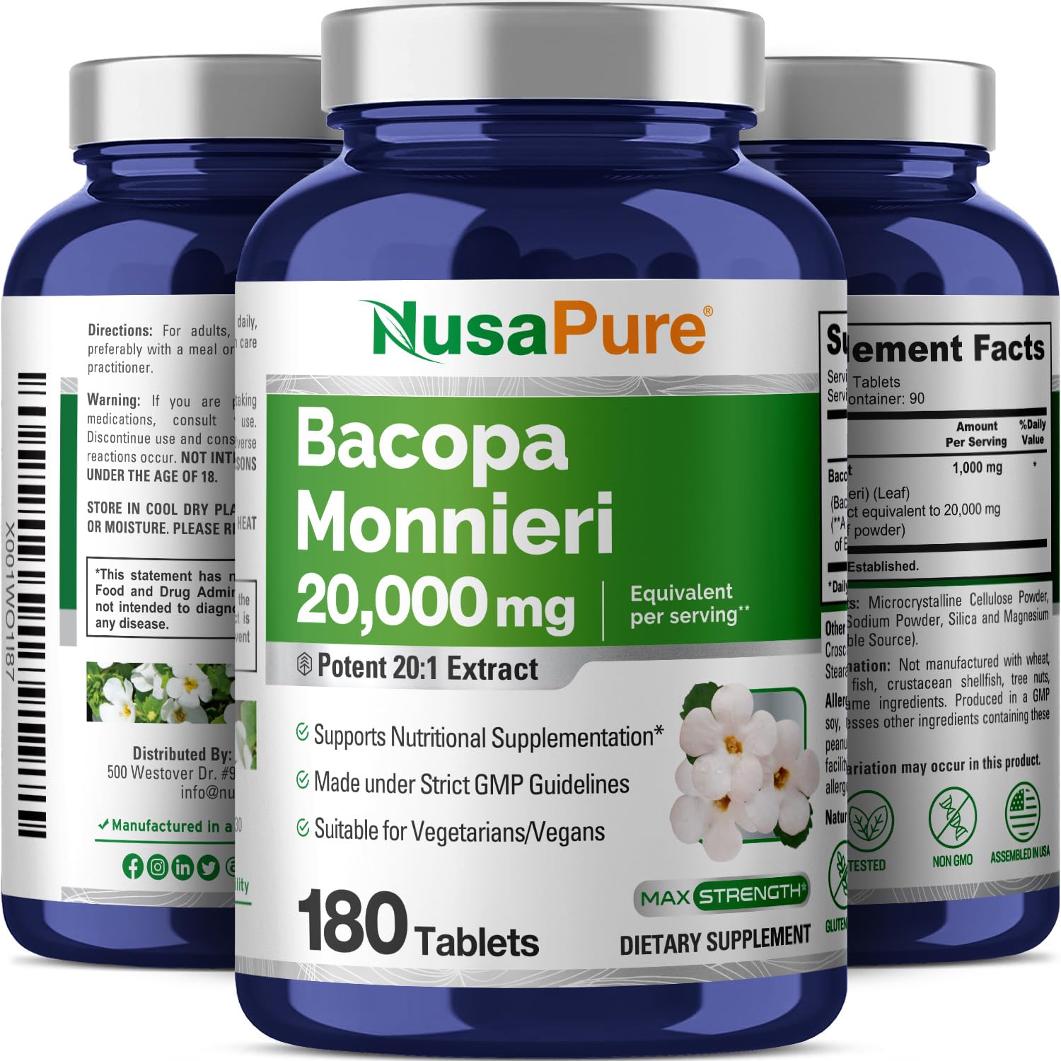 Foto 5 pulgar | Suplemento De Extracto De Hoja Monnieri De Bacopa De Nusapure De 20,000 Mg - Venta Internacional.